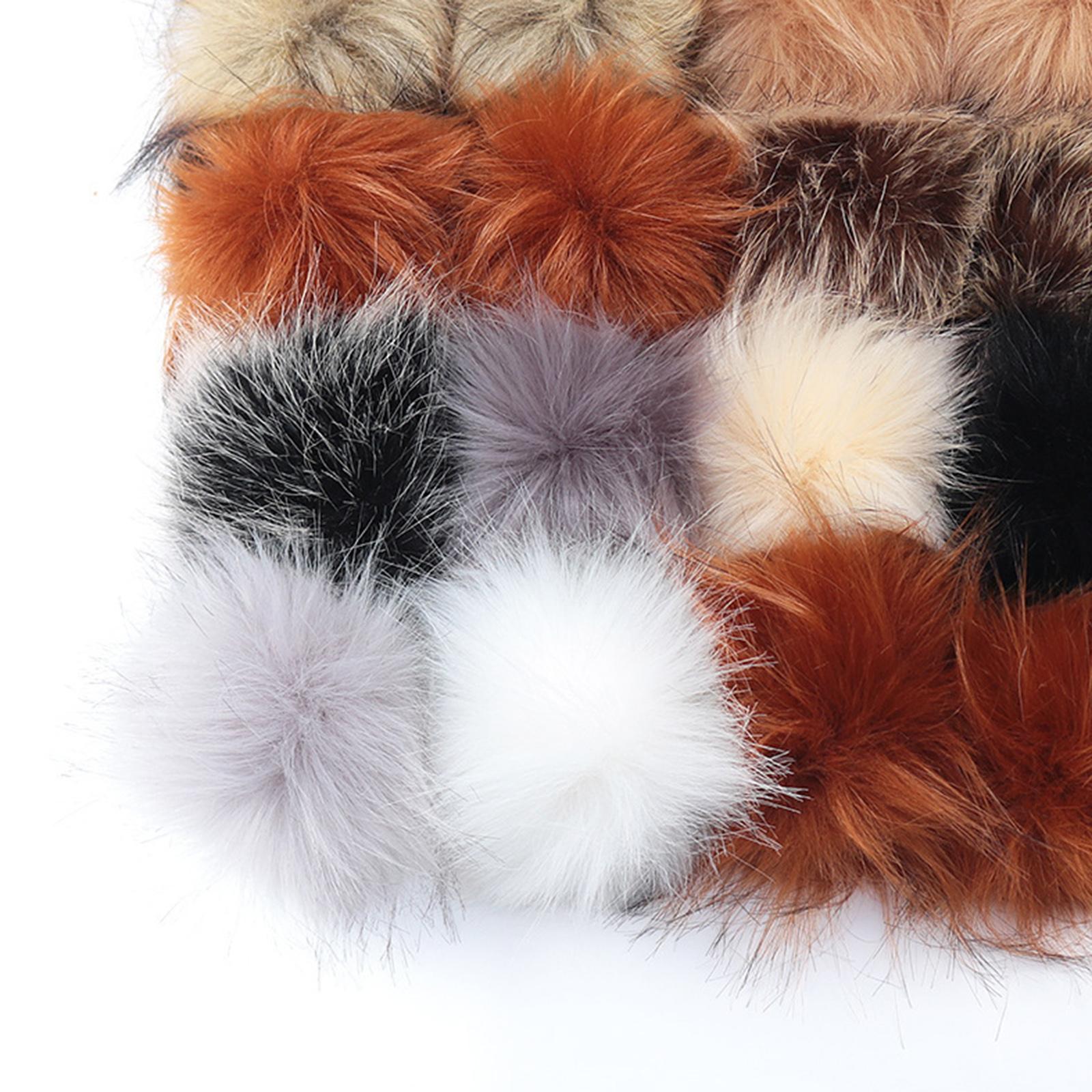 Faux Fur Pompom Ball DIY W/Snap Button Multicolor Caps Scarves  16Pcs 10cm