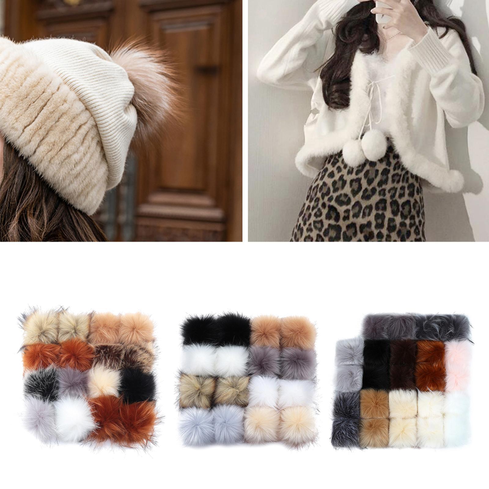 Faux Fur Pompom Ball DIY W/Snap Button Multicolor Caps Scarves  16Pcs 10cm