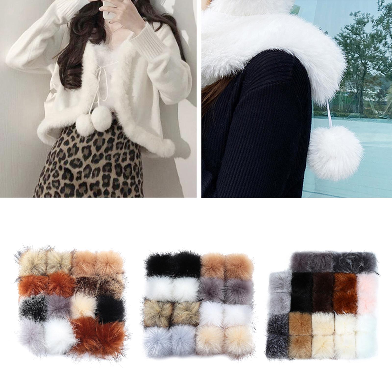 Faux Fur Pompom Ball DIY W/Snap Button Multicolor Caps Scarves  16Pcs 10cm