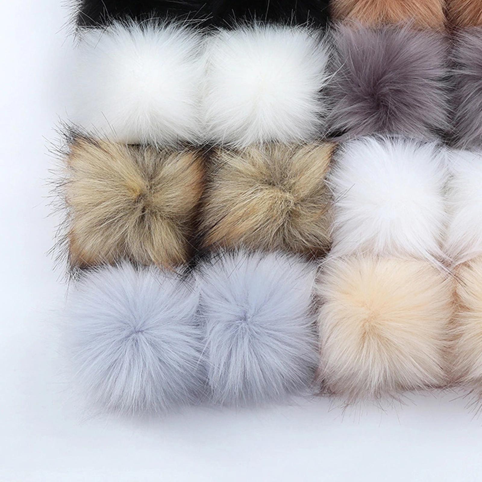 Faux Fur Pompom Ball DIY W/Snap Button Multicolor Caps Scarves  16Pcs 8cm