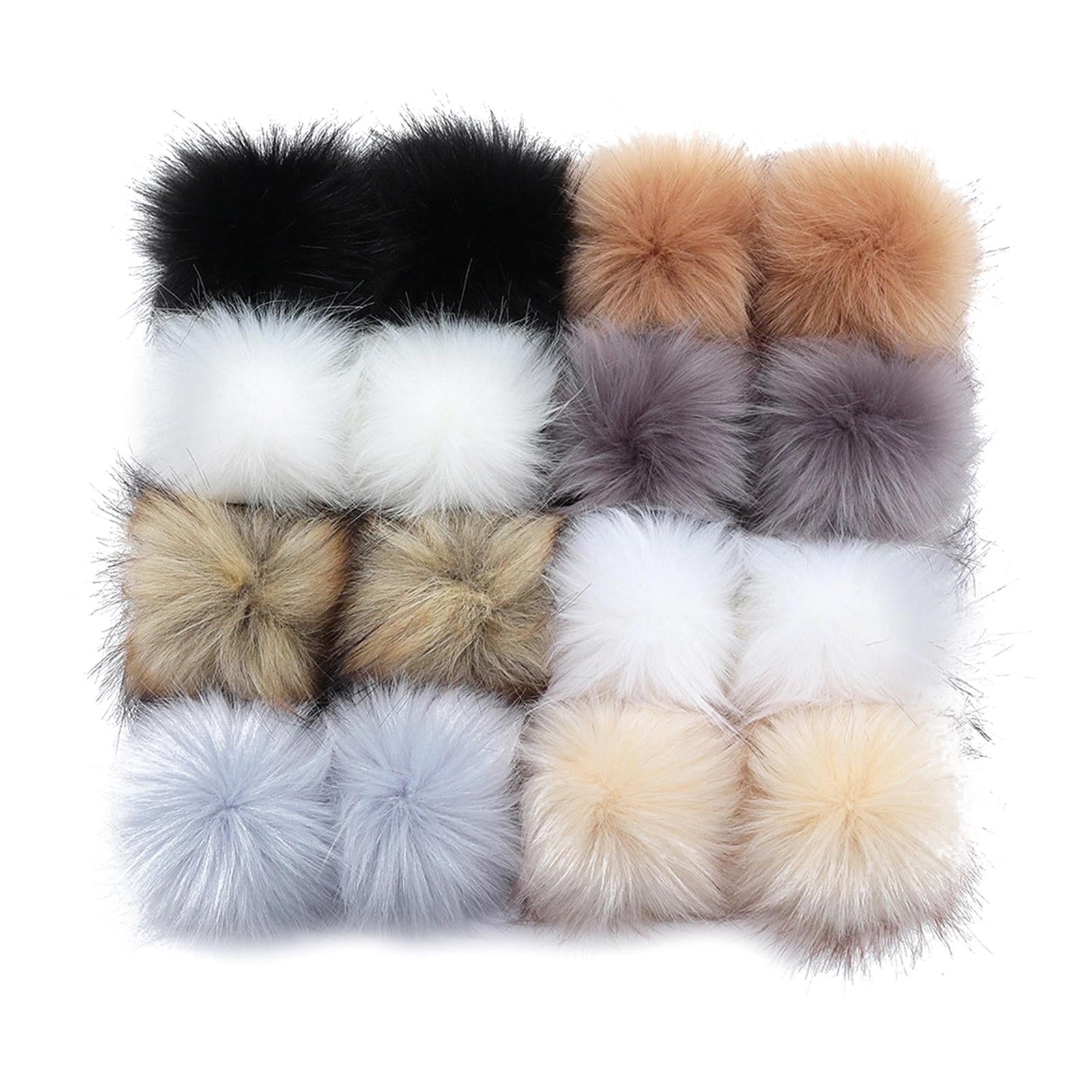 Faux Fur Pompom Ball DIY W/Snap Button Multicolor Caps Scarves  16Pcs 8cm