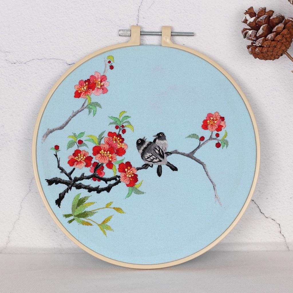 Cross Stitch Kit DIY Floral Flower Sewing Embroidery with Hoop Black Birds