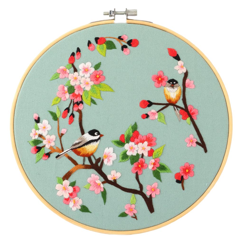 Cross Stitch Kit DIY Floral Flower Sewing Embroidery with Hoop Yellow Birds