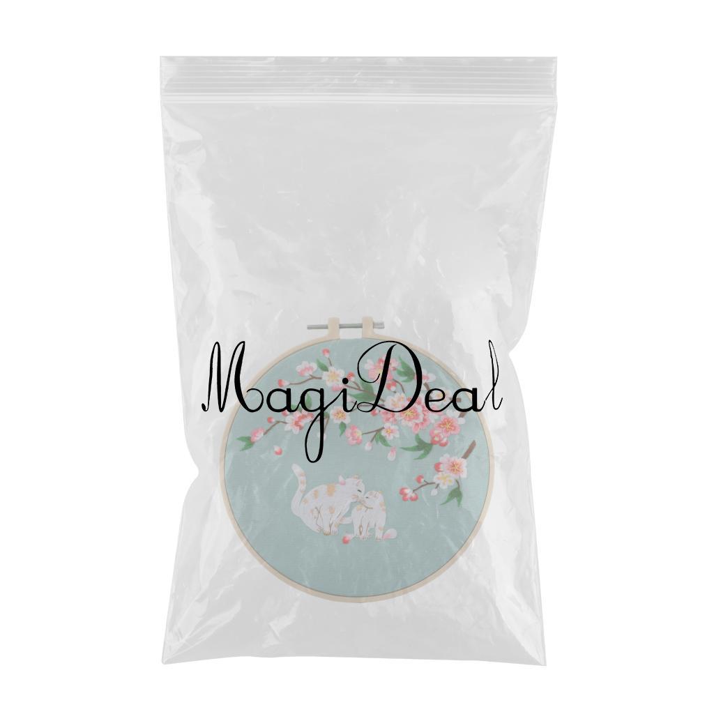 Cross Stitch Kit DIY Floral Flower Sewing Embroidery with Hoop Two Cats