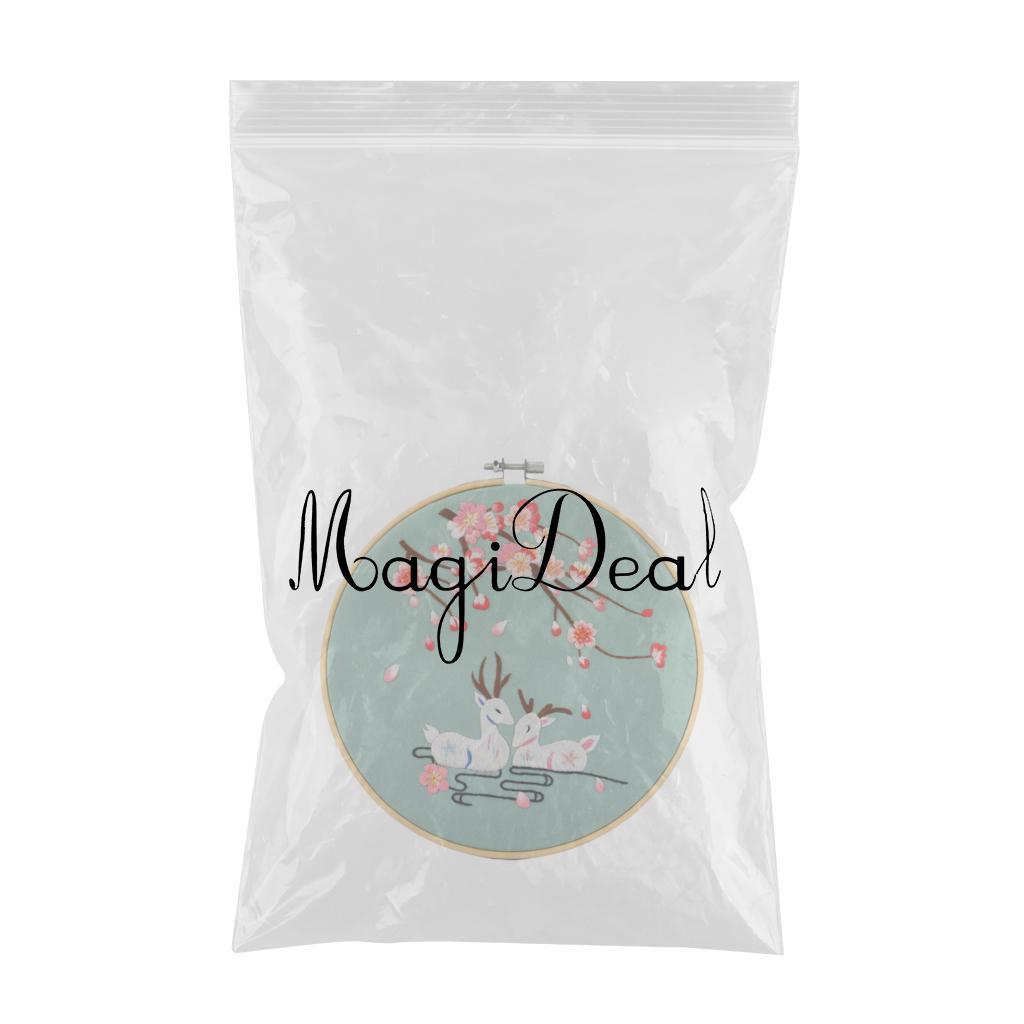 Cross Stitch Kit DIY Floral Flower Sewing Embroidery with Hoop Two Deers