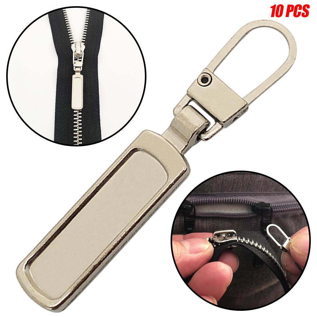 10x Zipper Pull Zipper Heads for Jacket Luggage Suitcase Skirt Bags Silver