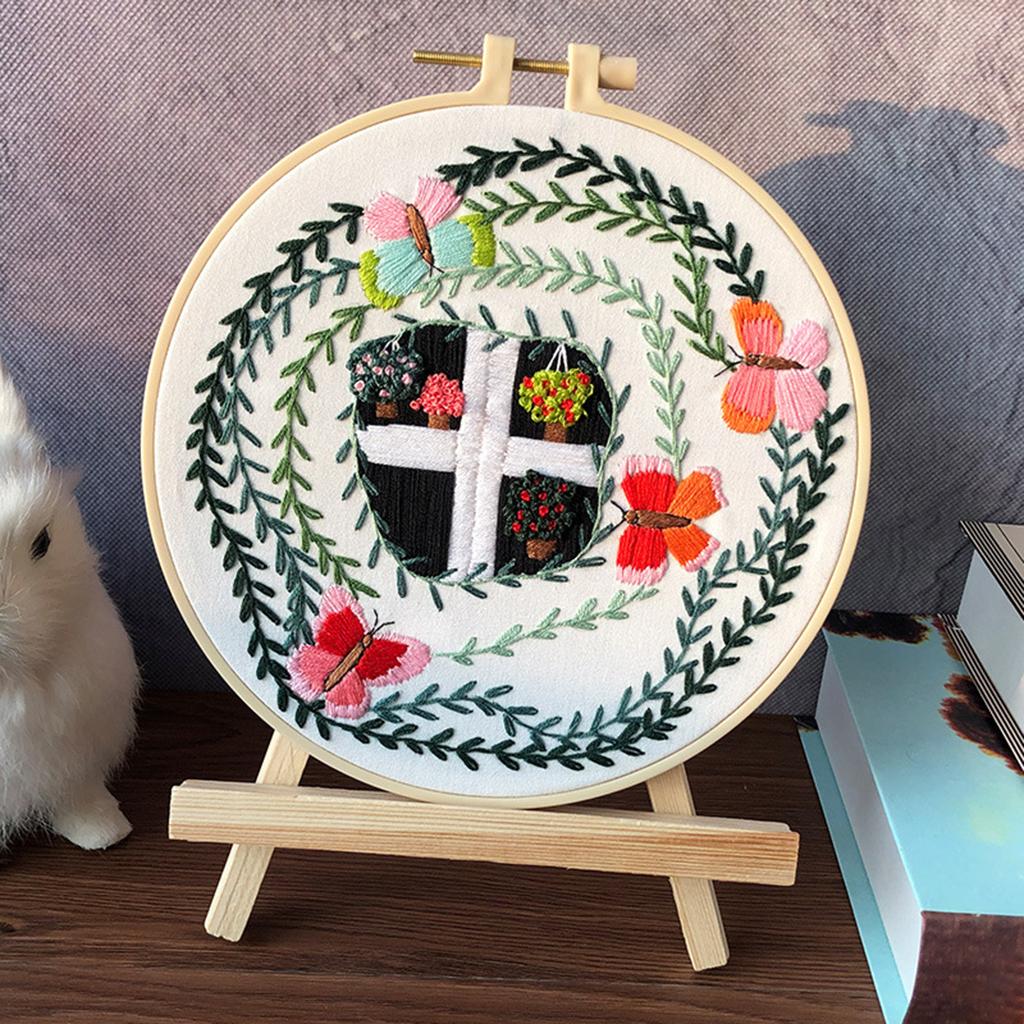 Embroidery Kit Cross Stitch Beautiful Craft w/Frame Hoop DIY for Kids Adults Butterfly Garden