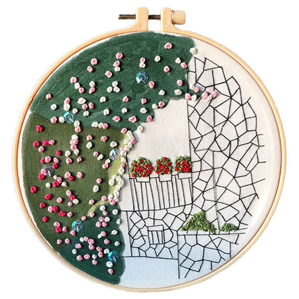 Embroidery Kit Cross Stitch Beautiful Craft w/Frame Hoop DIY for Kids Adults City
