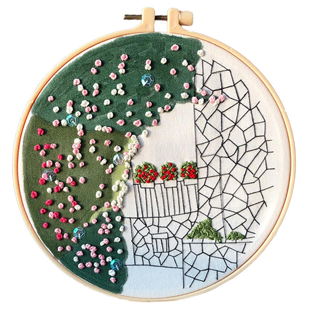 Embroidery Kit Cross Stitch Beautiful Craft w/Frame Hoop DIY for Kids Adults City