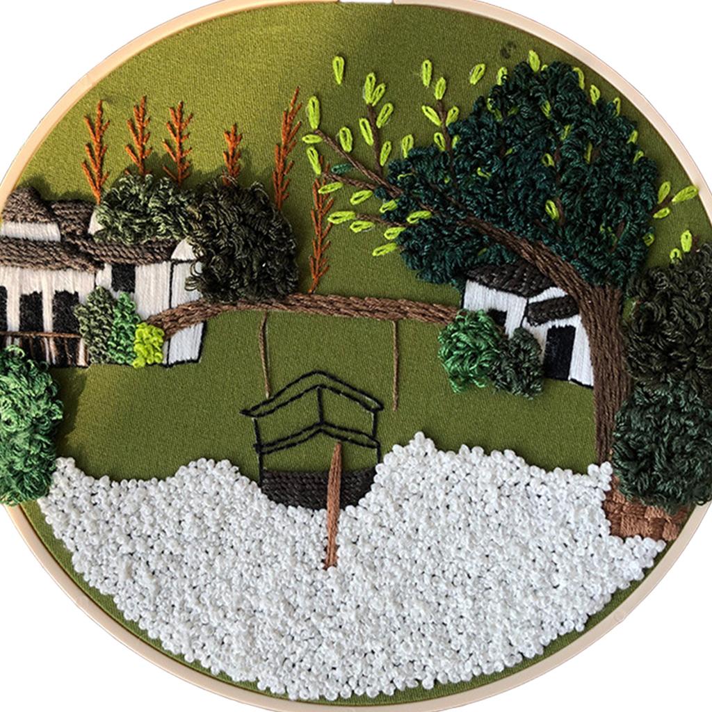 Embroidery Kit Cross Stitch Beautiful Craft w/Frame Hoop DIY for Kids Adults Jiangnan Water Town
