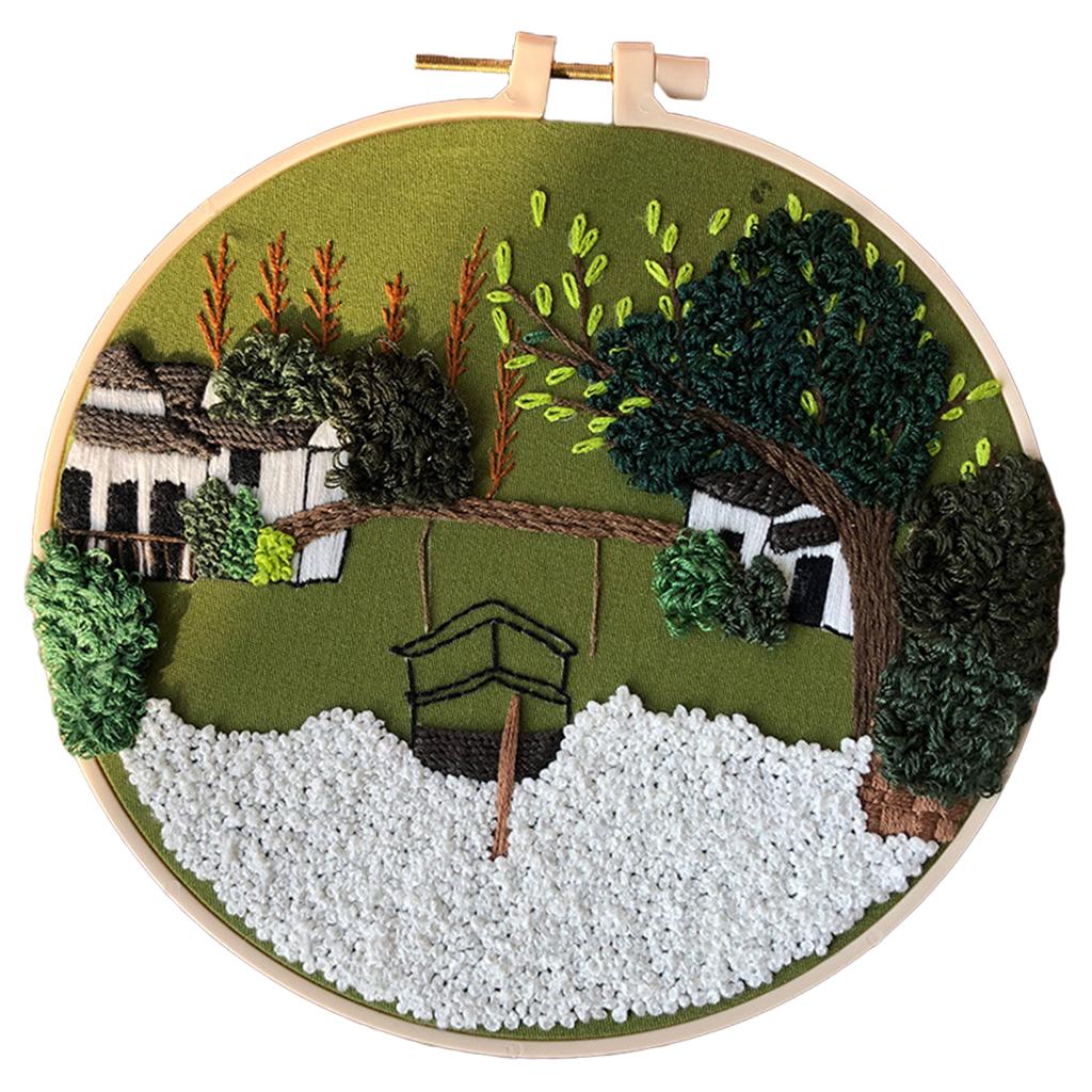 Embroidery Kit Cross Stitch Beautiful Craft w/Frame Hoop DIY for Kids Adults Jiangnan Water Town