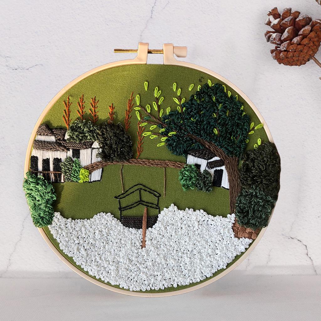 Embroidery Kit Cross Stitch Beautiful Craft w/Frame Hoop DIY for Kids Adults Jiangnan Water Town