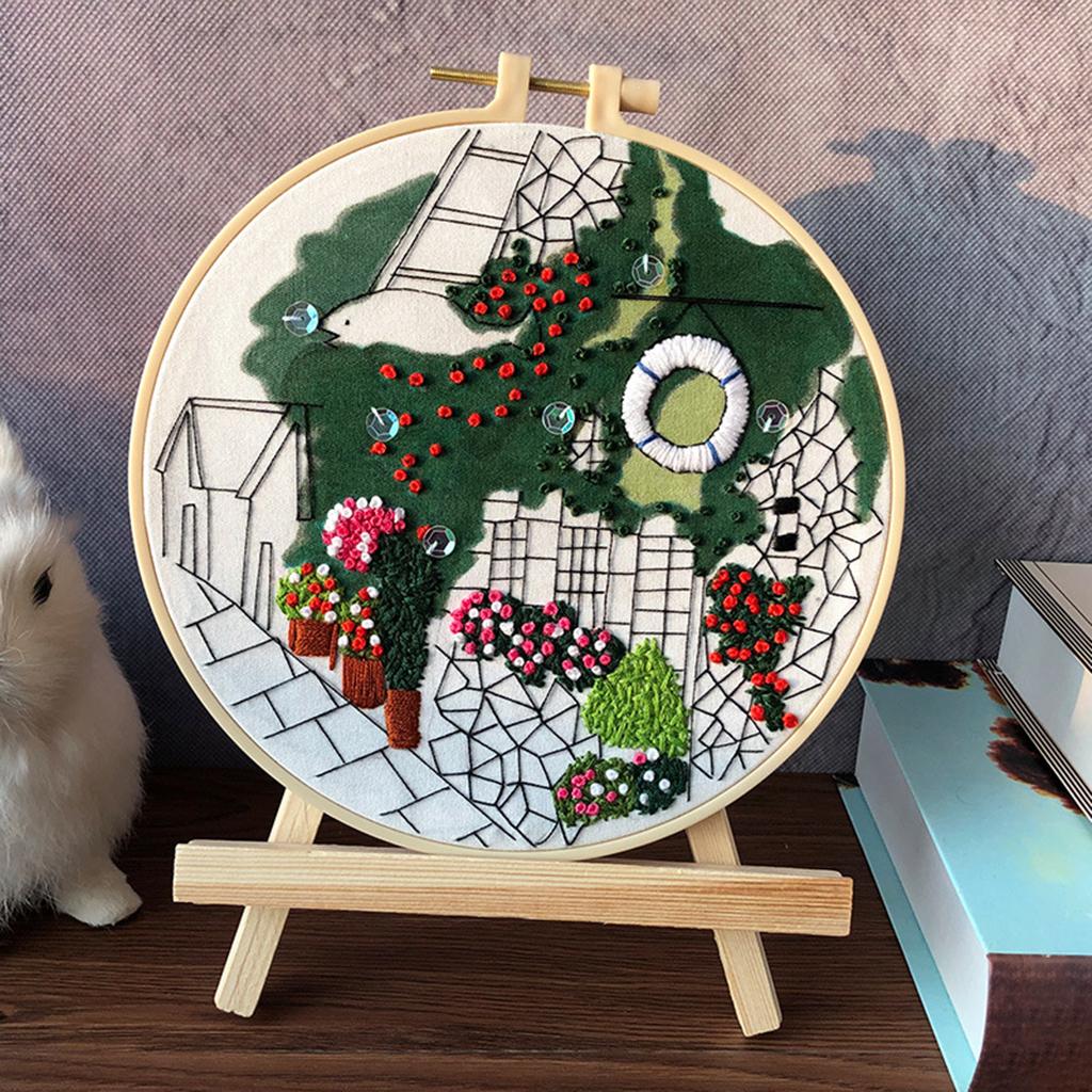 Embroidery Kit Cross Stitch Beautiful Craft w/Frame Hoop DIY for Kids Adults Ocean View Villa