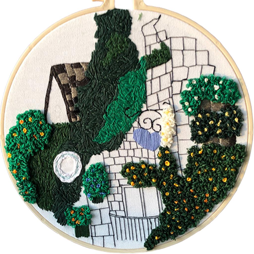 Embroidery Kit Cross Stitch Beautiful Craft w/Frame Hoop DIY for Kids Adults Green Valley Villa