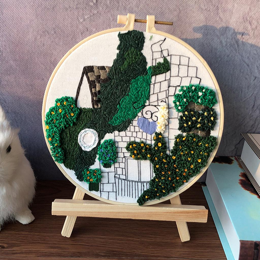 Embroidery Kit Cross Stitch Beautiful Craft w/Frame Hoop DIY for Kids Adults Green Valley Villa