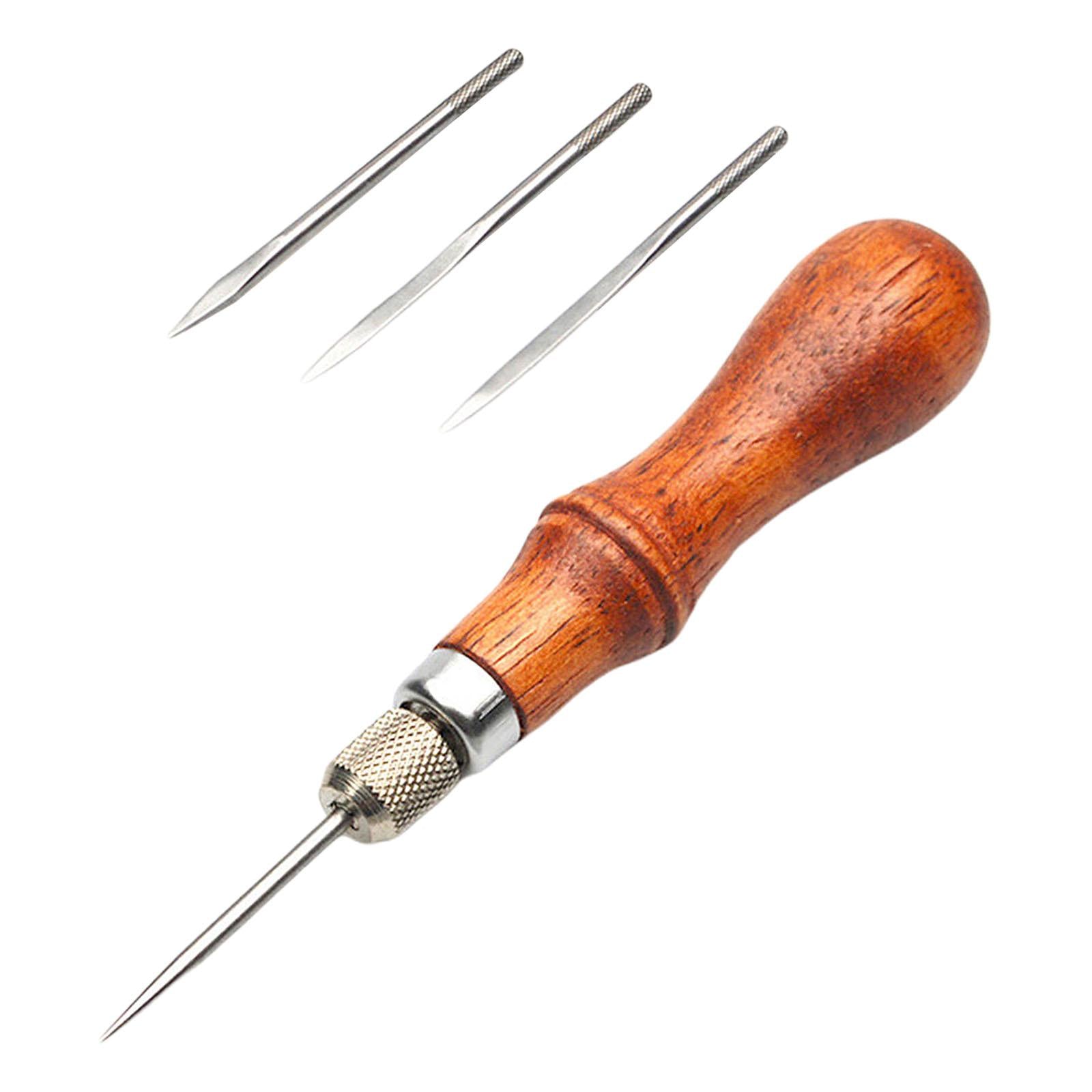 Professional Awl Tool Stitcher DIY Leathercraft Sewing Repairing Wood Handle