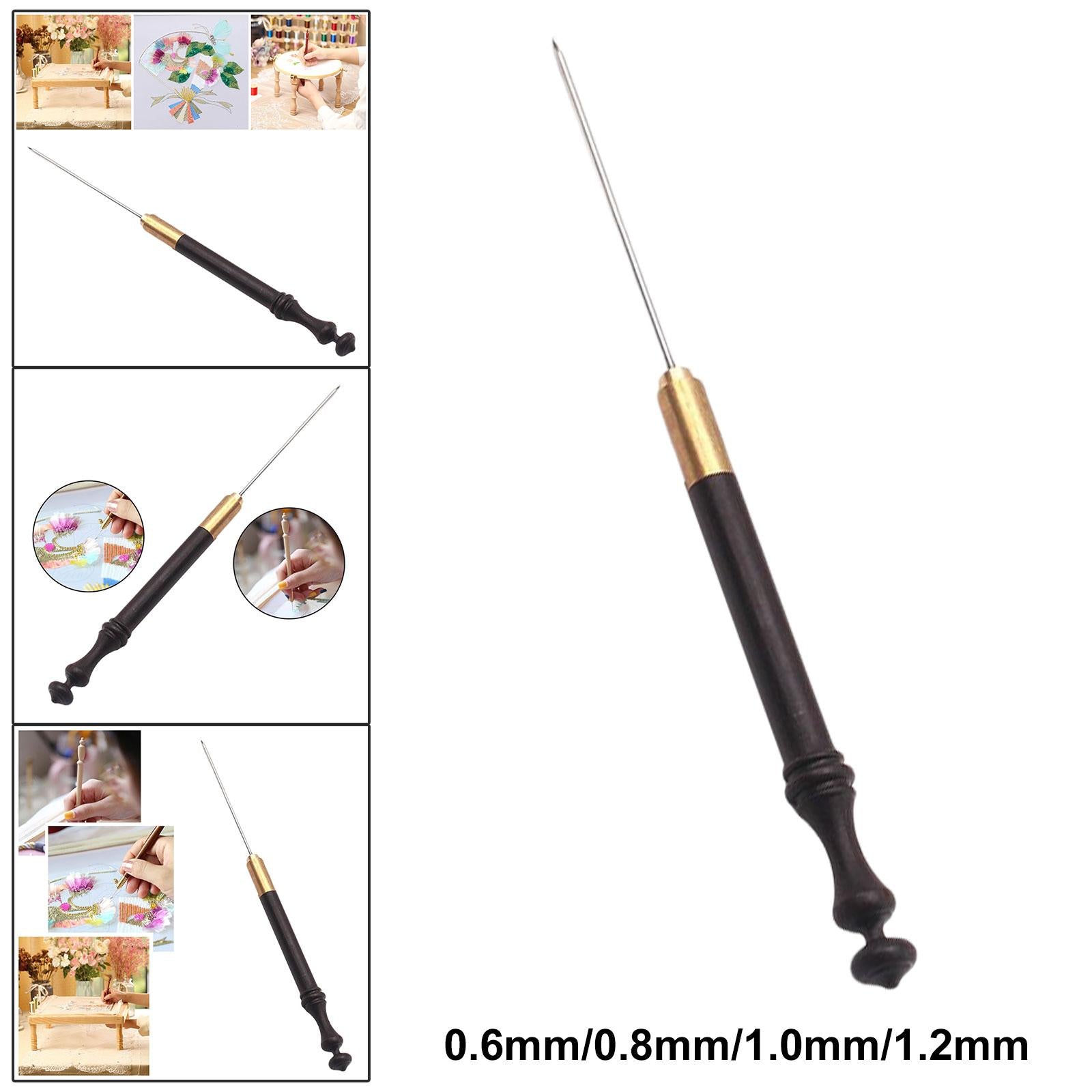 French Embroidery Needles Crochet Tool Kit Sequin Beads Wood Handle 0.6mm