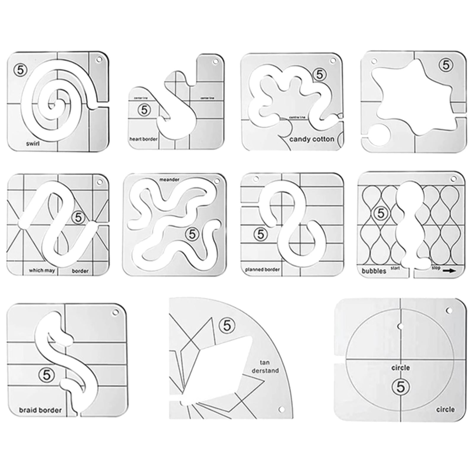 Free Motion Quilting Templates Set DIY Domestic for Embroidery Hobbyists