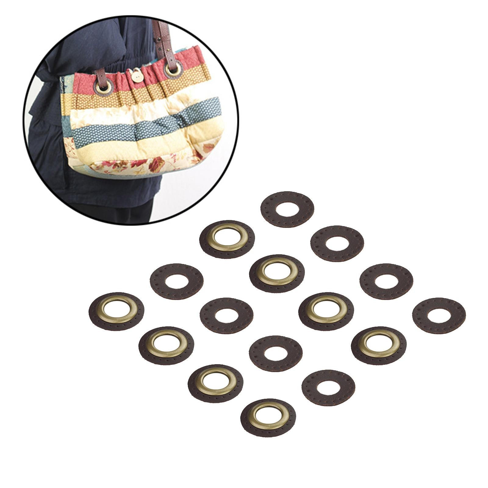 PU Leather Grommets Eyelets Set Patches Crafts Applique for Purse Bags Shoes Dark Brown