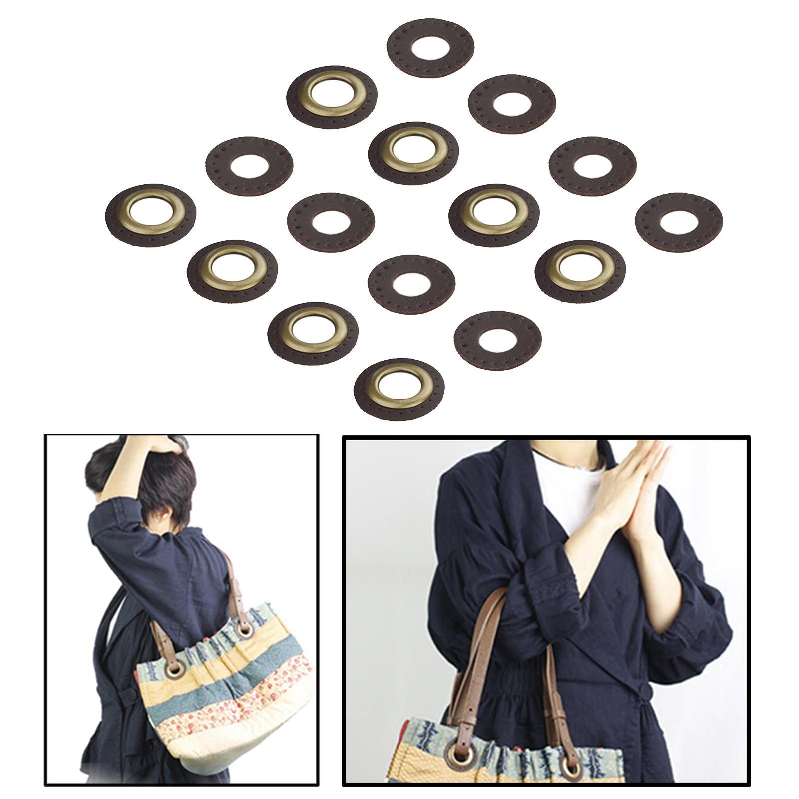 PU Leather Grommets Eyelets Set Patches Crafts Applique for Purse Bags Shoes Dark Brown