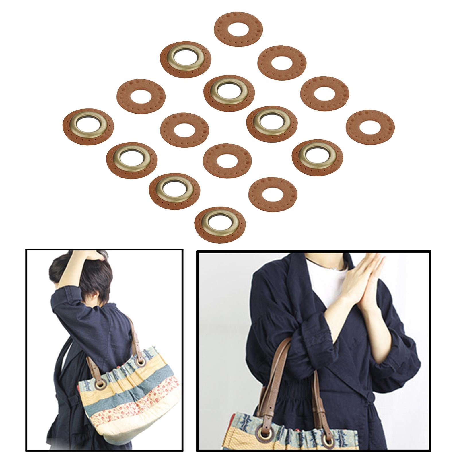 PU Leather Grommets Eyelets Set Patches Crafts Applique for Purse Bags Shoes Light Brown