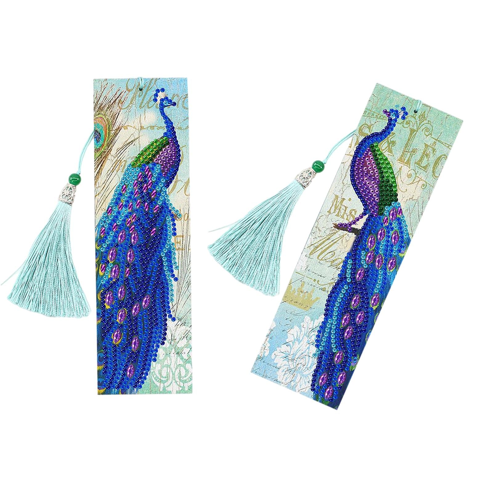 5D Diamond Painting Bookmark Kit Tassel Bookmark Art Crafts for Kids Adults Peacock
