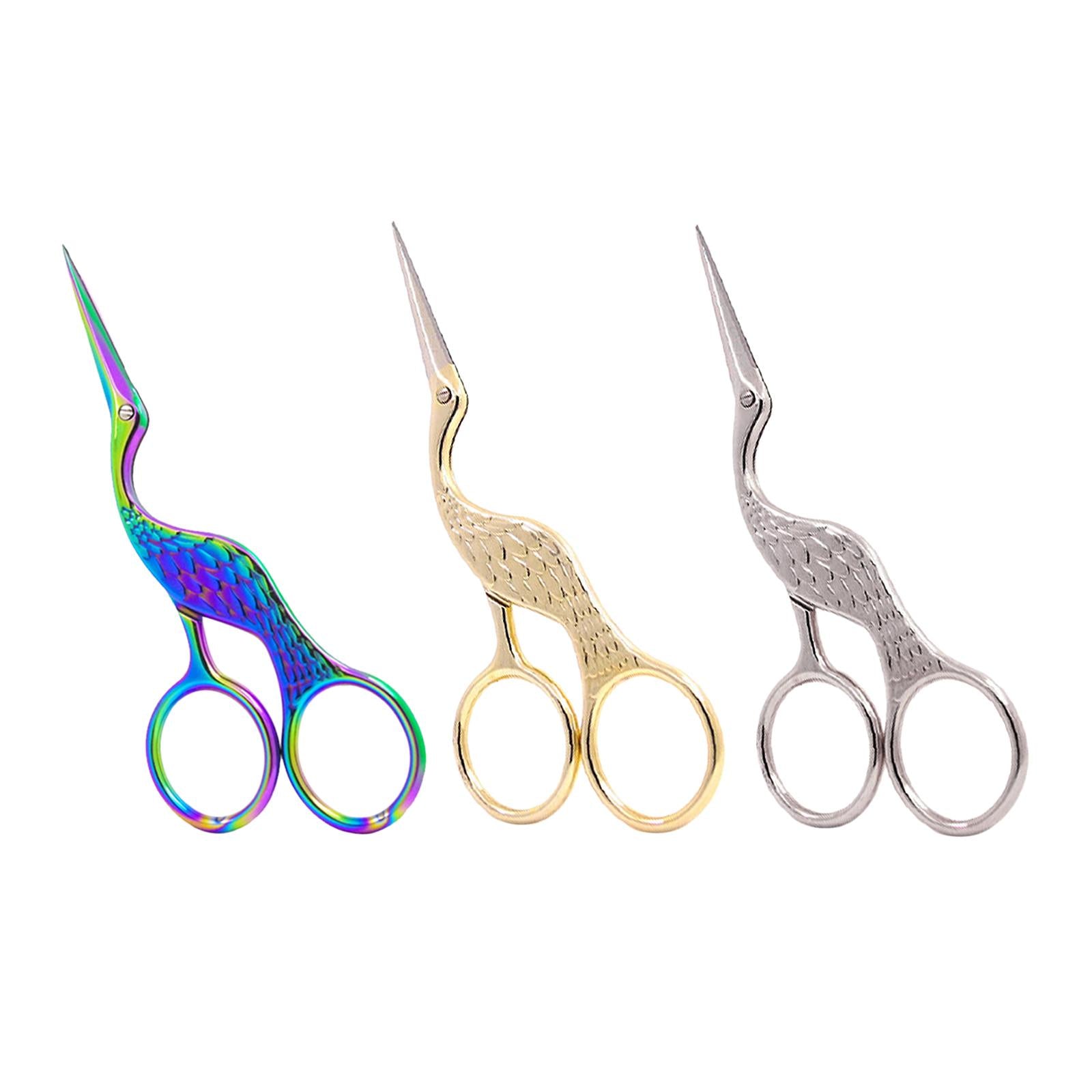 Antique Crane Design Scissors 13cm DIY Craft Cross Stitch Stainless Steel Colorful