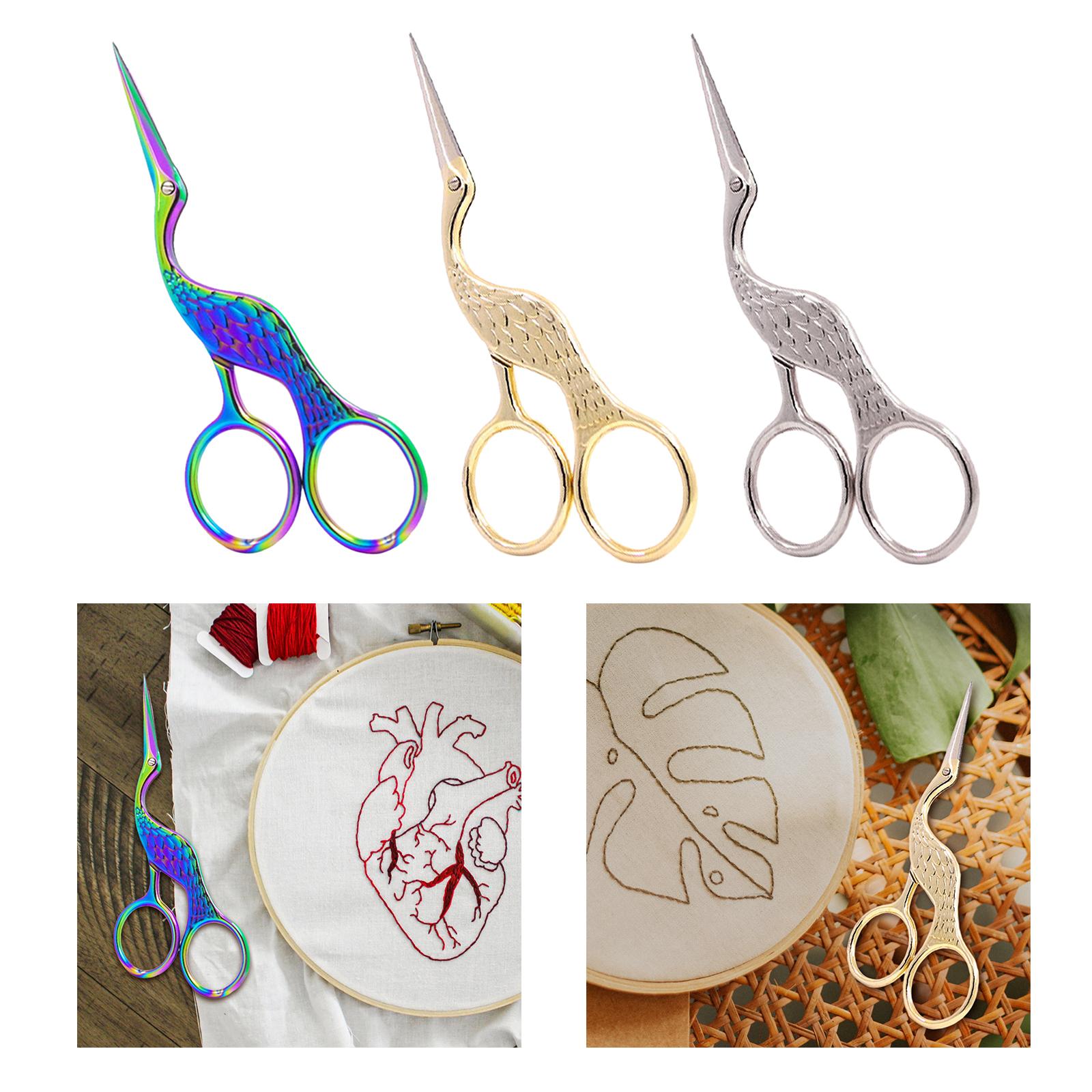 Antique Crane Design Scissors 13cm DIY Craft Cross Stitch Stainless Steel Colorful