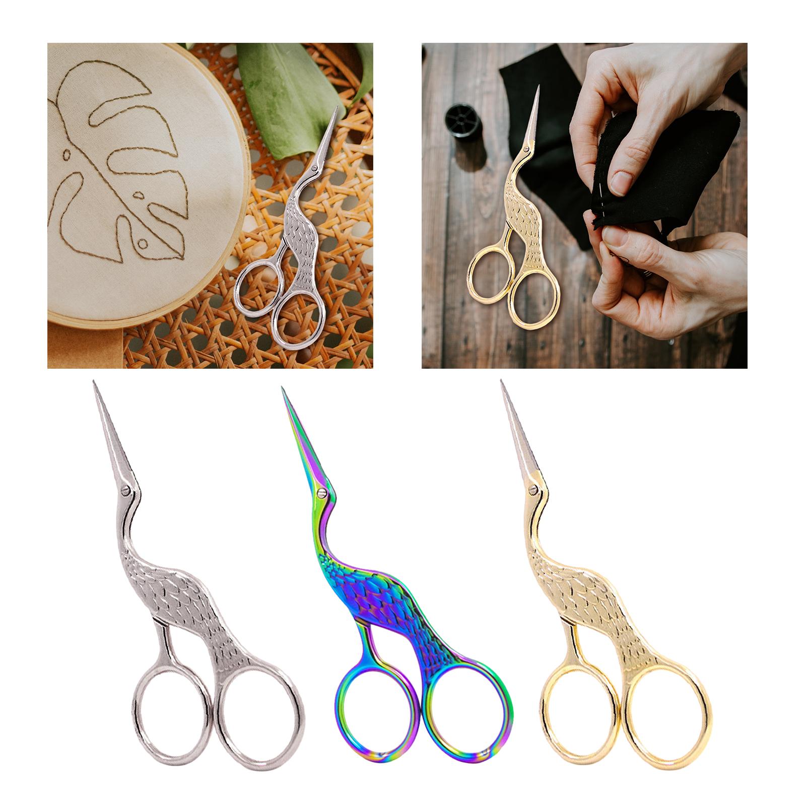 Antique Crane Design Scissors 13cm DIY Craft Cross Stitch Stainless Steel Colorful