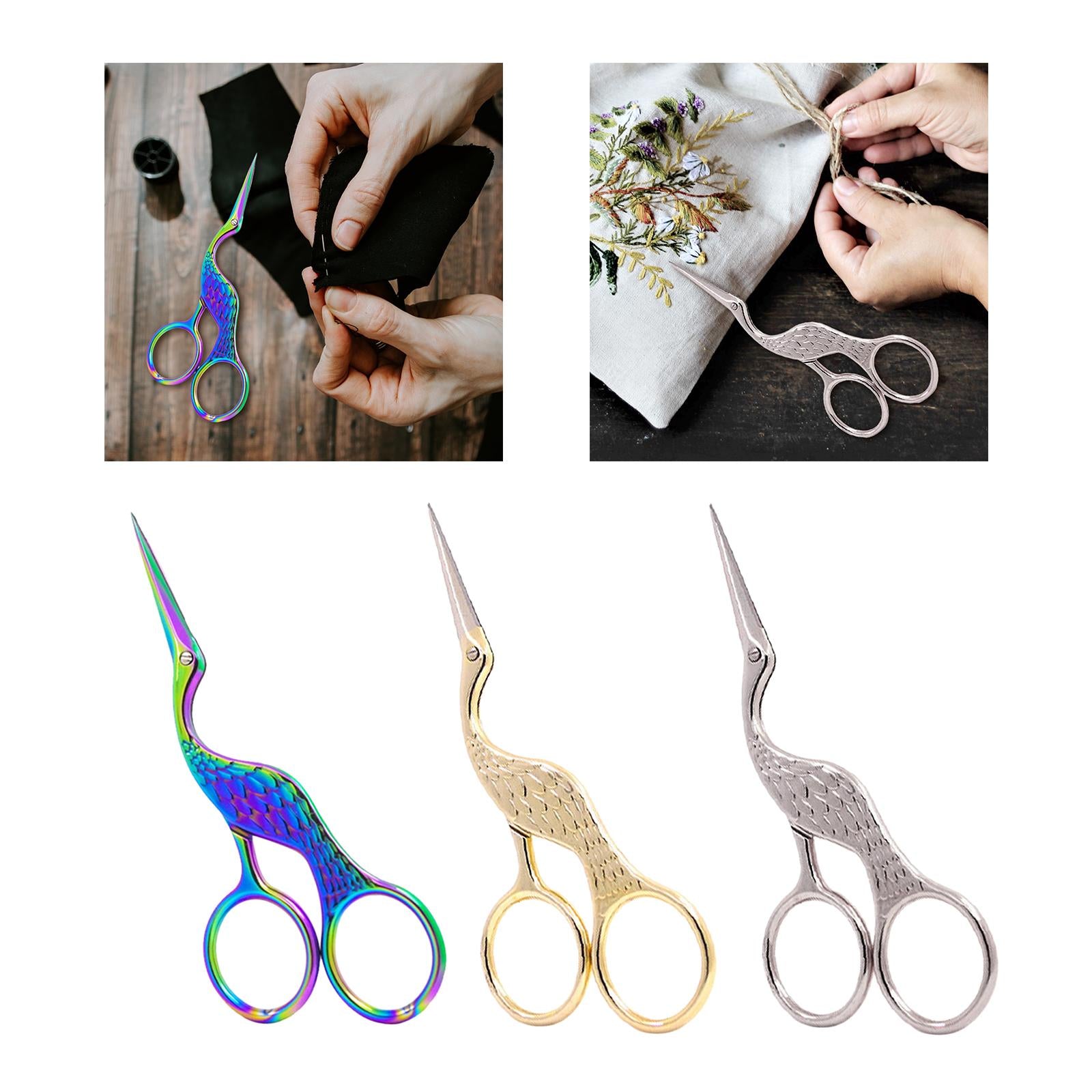 Antique Crane Design Scissors 13cm DIY Craft Cross Stitch Stainless Steel Colorful