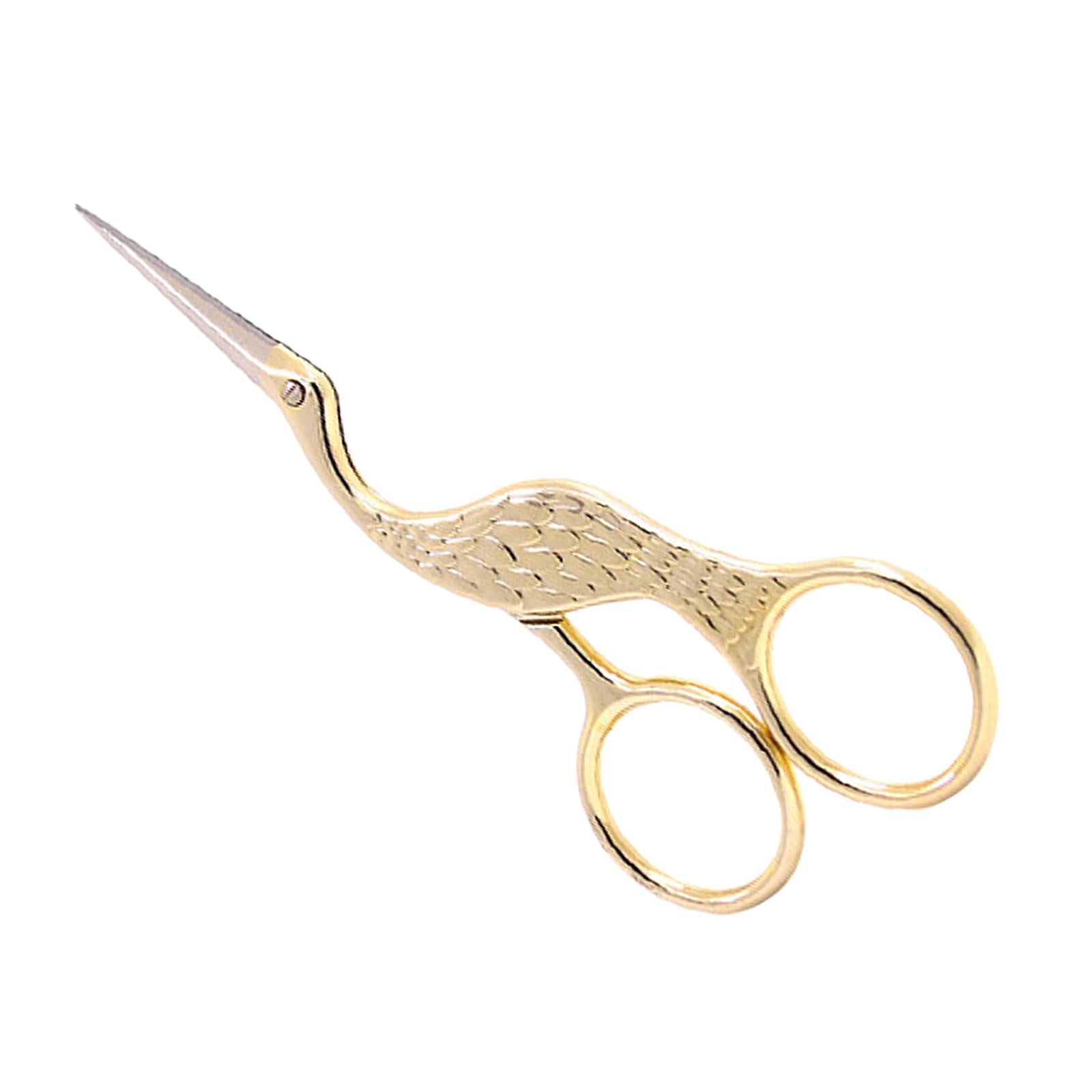 Antique Crane Design Scissors 13cm DIY Craft Cross Stitch Stainless Steel Golden