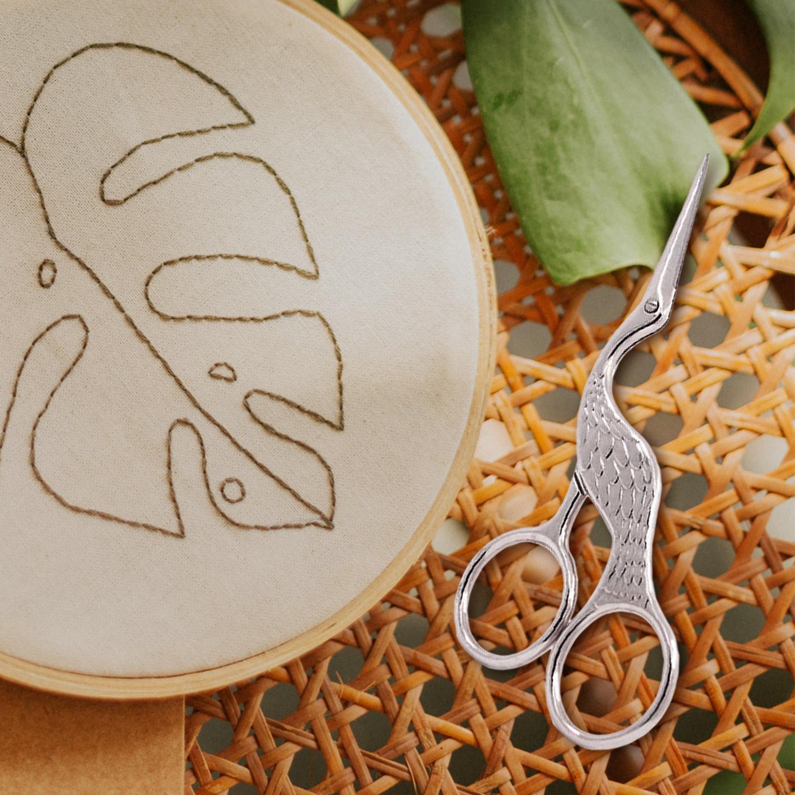 Antique Crane Design Scissors 13cm DIY Craft Cross Stitch Stainless Steel Silver