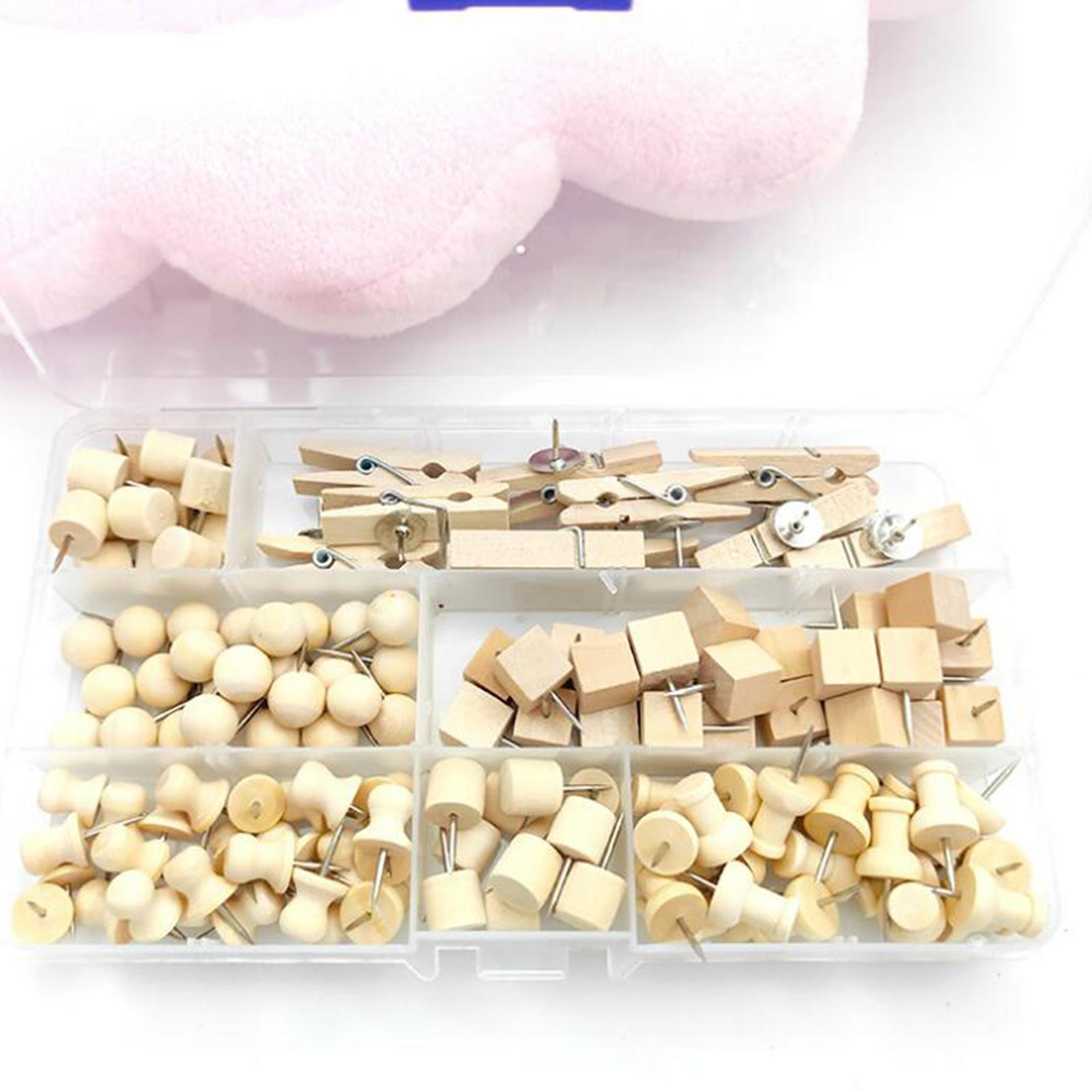 135 Pieces Wood Push Pins Thumb Tacks Kit for Wall Decoration School Photos