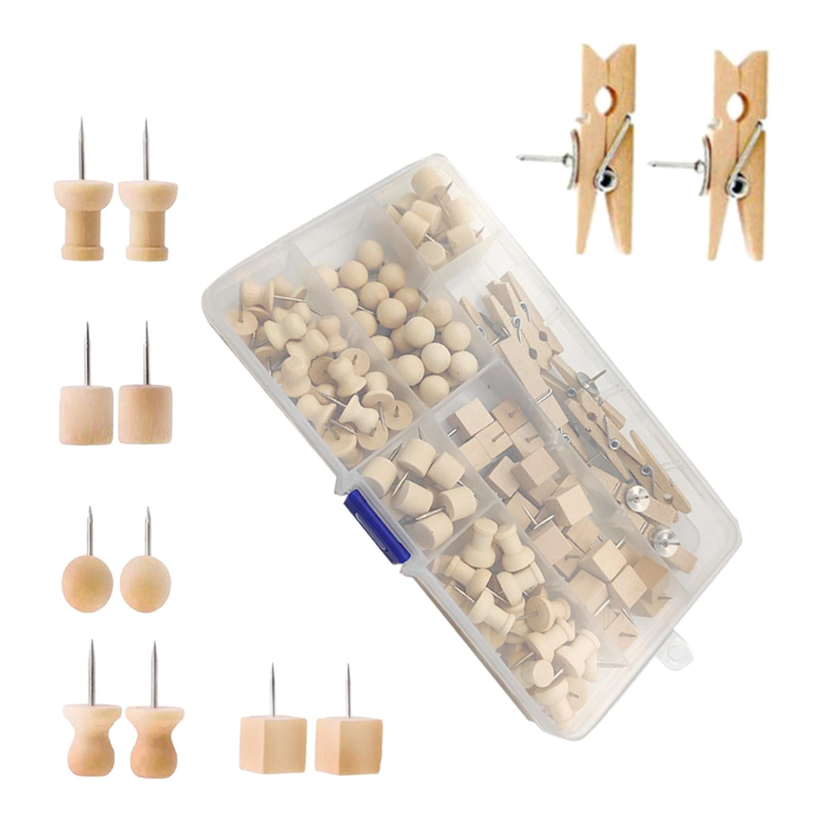 135 Pieces Wood Push Pins Thumb Tacks Kit for Wall Decoration School Photos