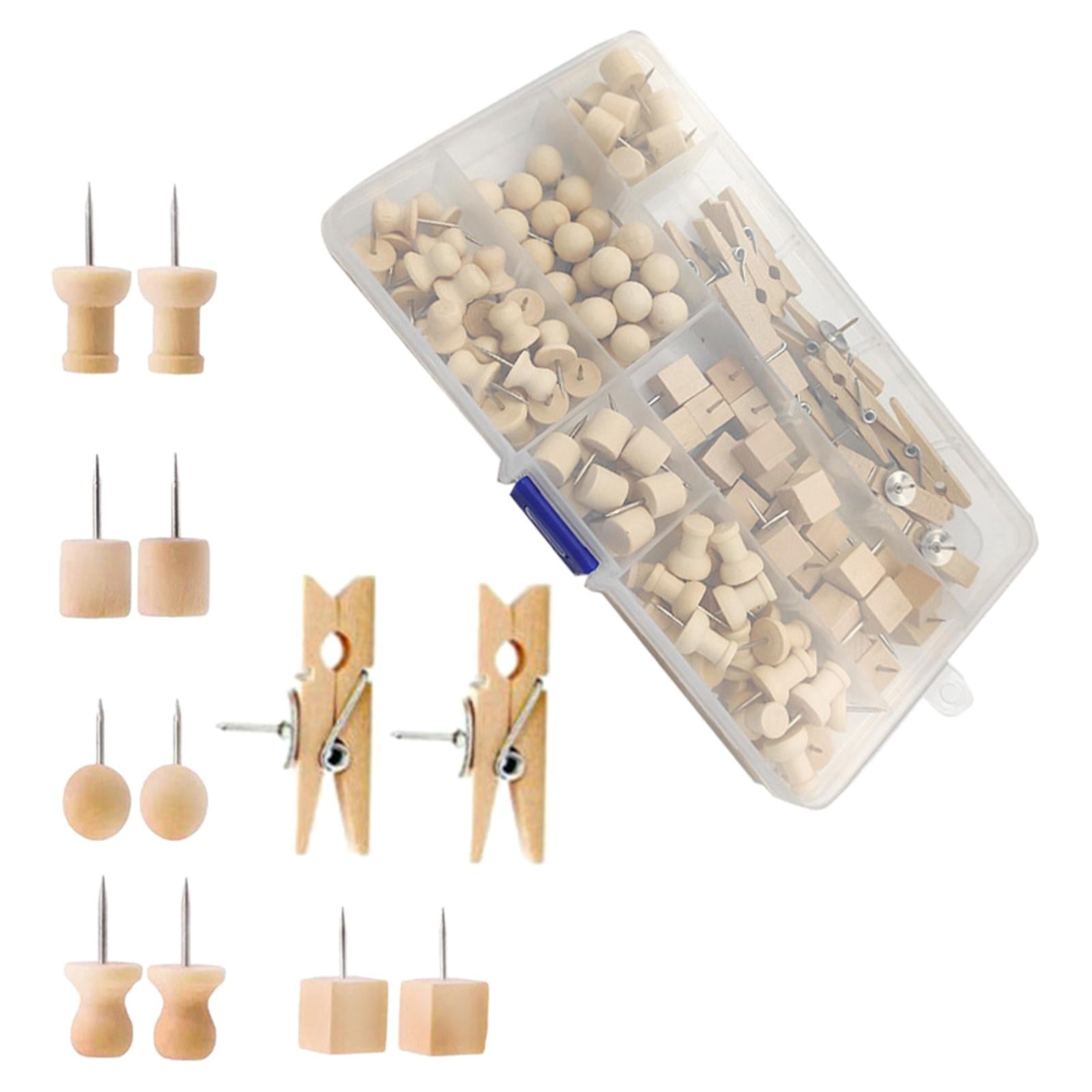 135 Pieces Wood Push Pins Thumb Tacks Kit for Wall Decoration School Photos