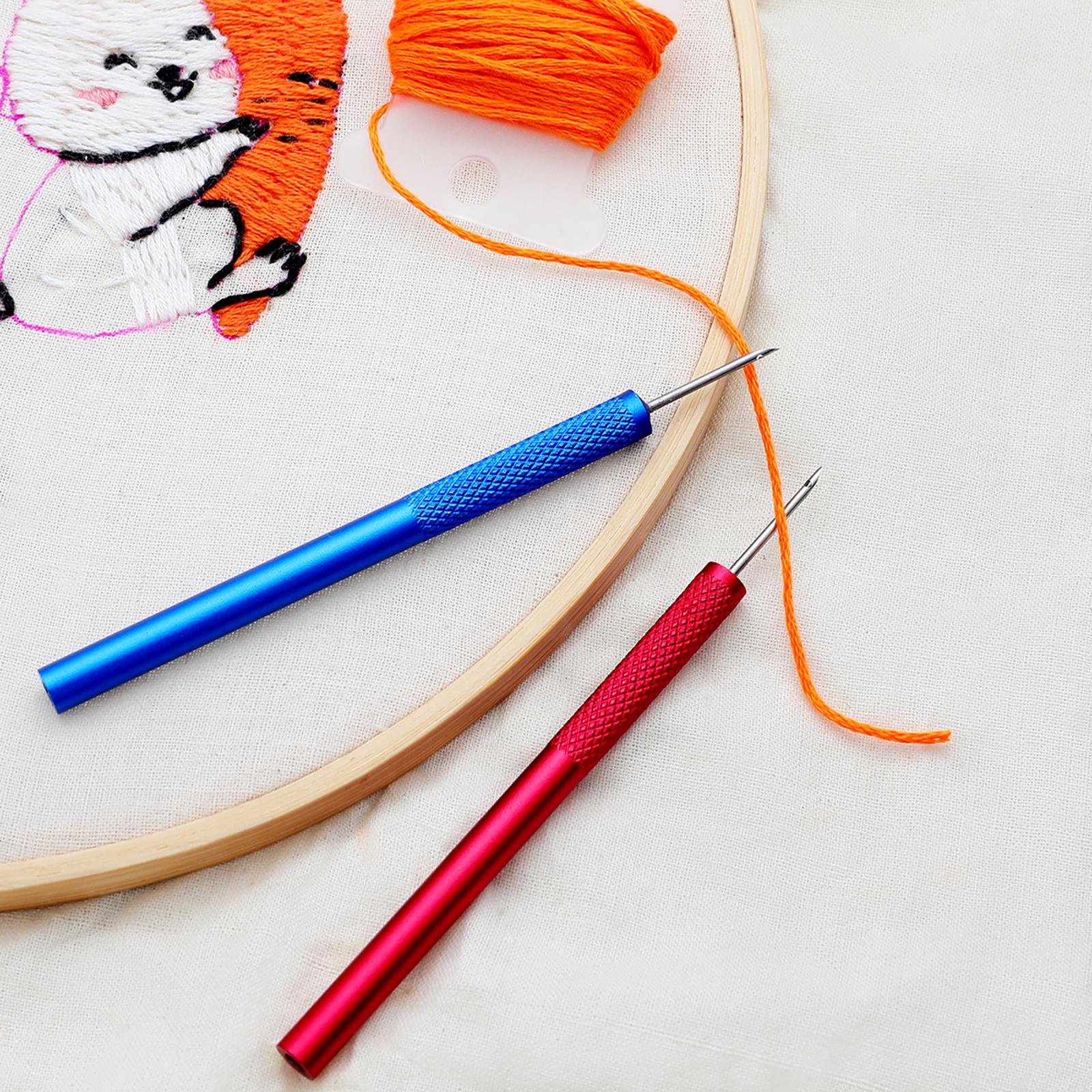 Punch Needle Kits Embroidery Pen Needle Threader Set Cross Stitching Blue