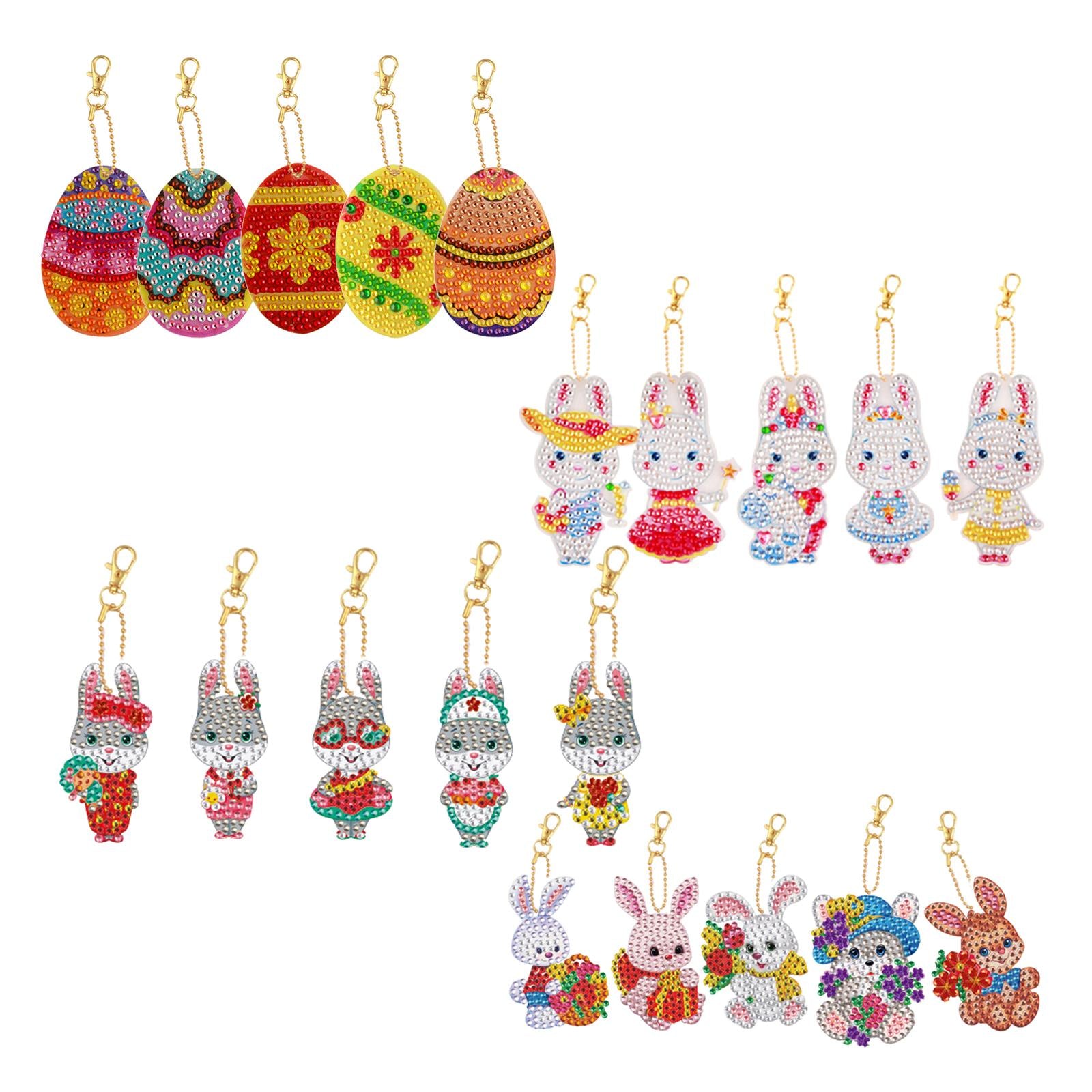 5x Diamond Painting Keychain Easter Egg Ornaments Bag Charms Mosaic Making Easter Eggs