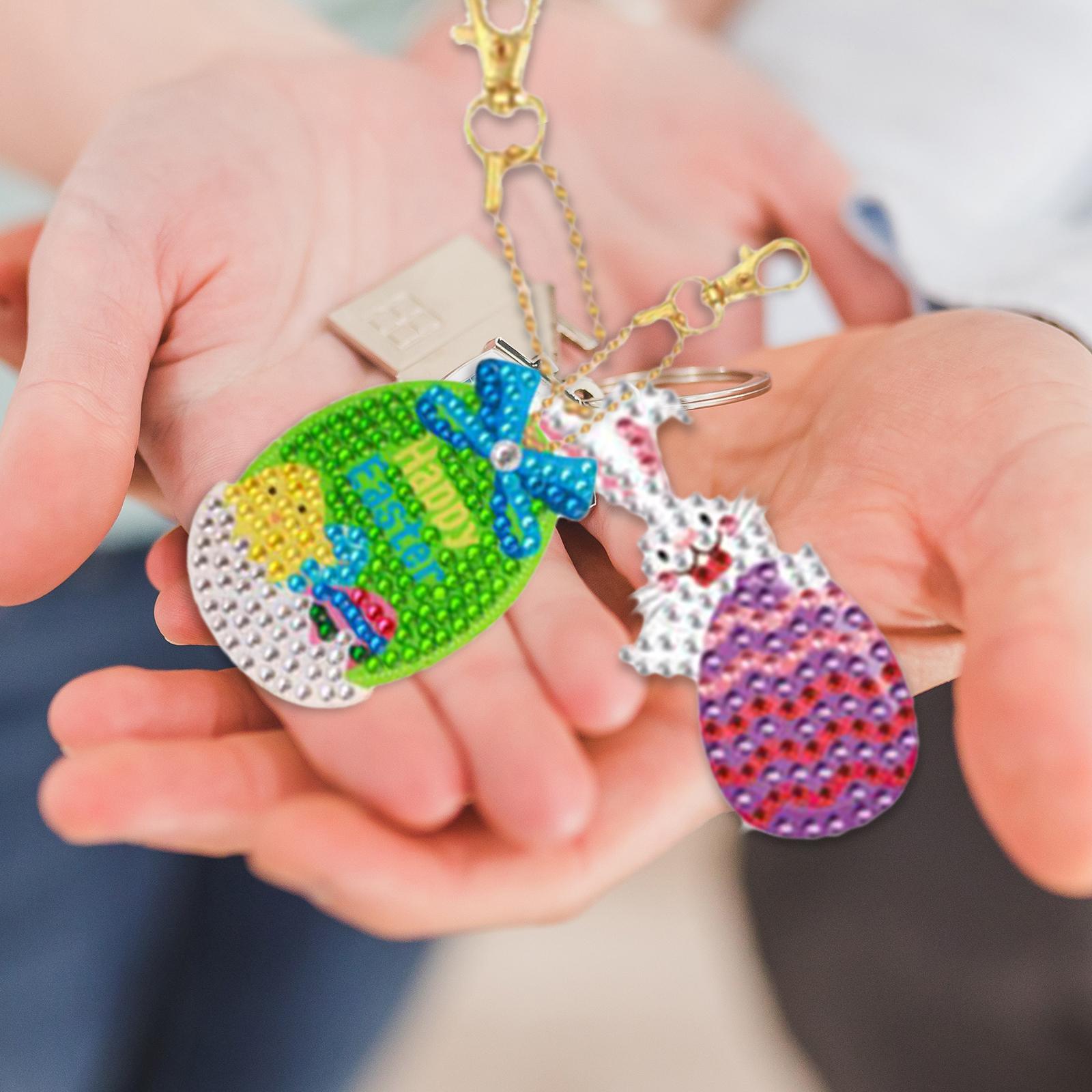5Pcs Diamond Painting Keychains Easter Egg Mosaic Making Key Ring Pendant 4PCS Easter Eggs