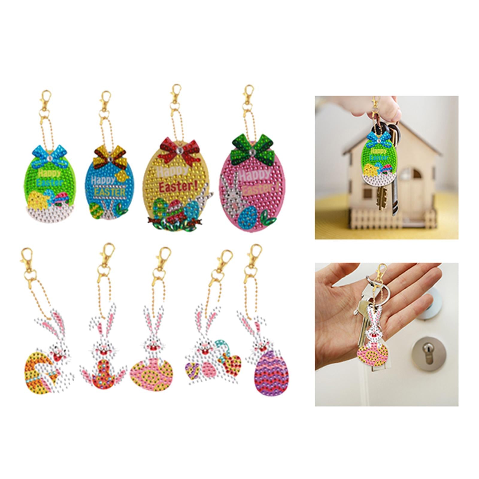 5Pcs Diamond Painting Keychains Easter Egg Mosaic Making Key Ring Pendant 4PCS Easter Eggs