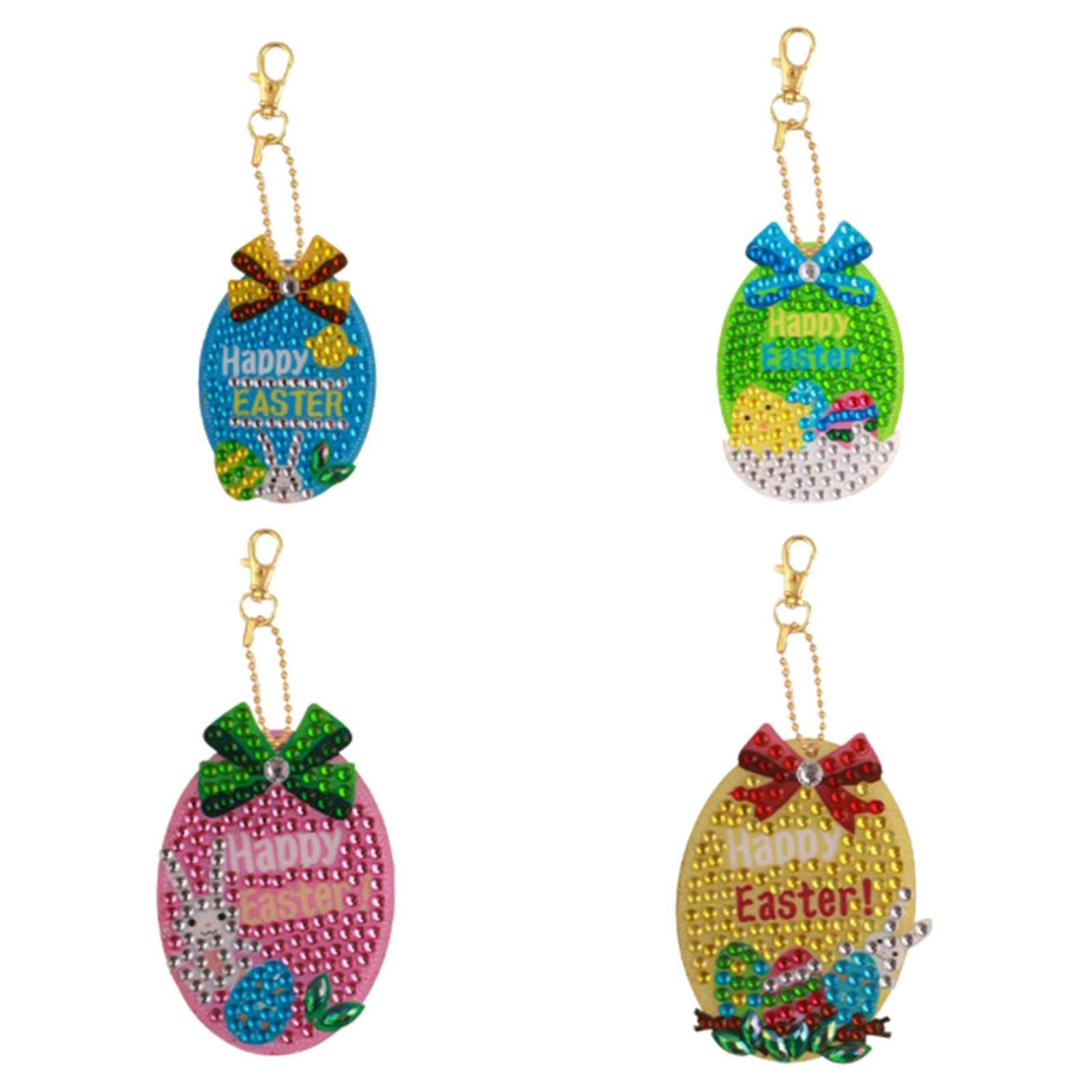 5Pcs Diamond Painting Keychains Easter Egg Mosaic Making Key Ring Pendant 4PCS Easter Eggs