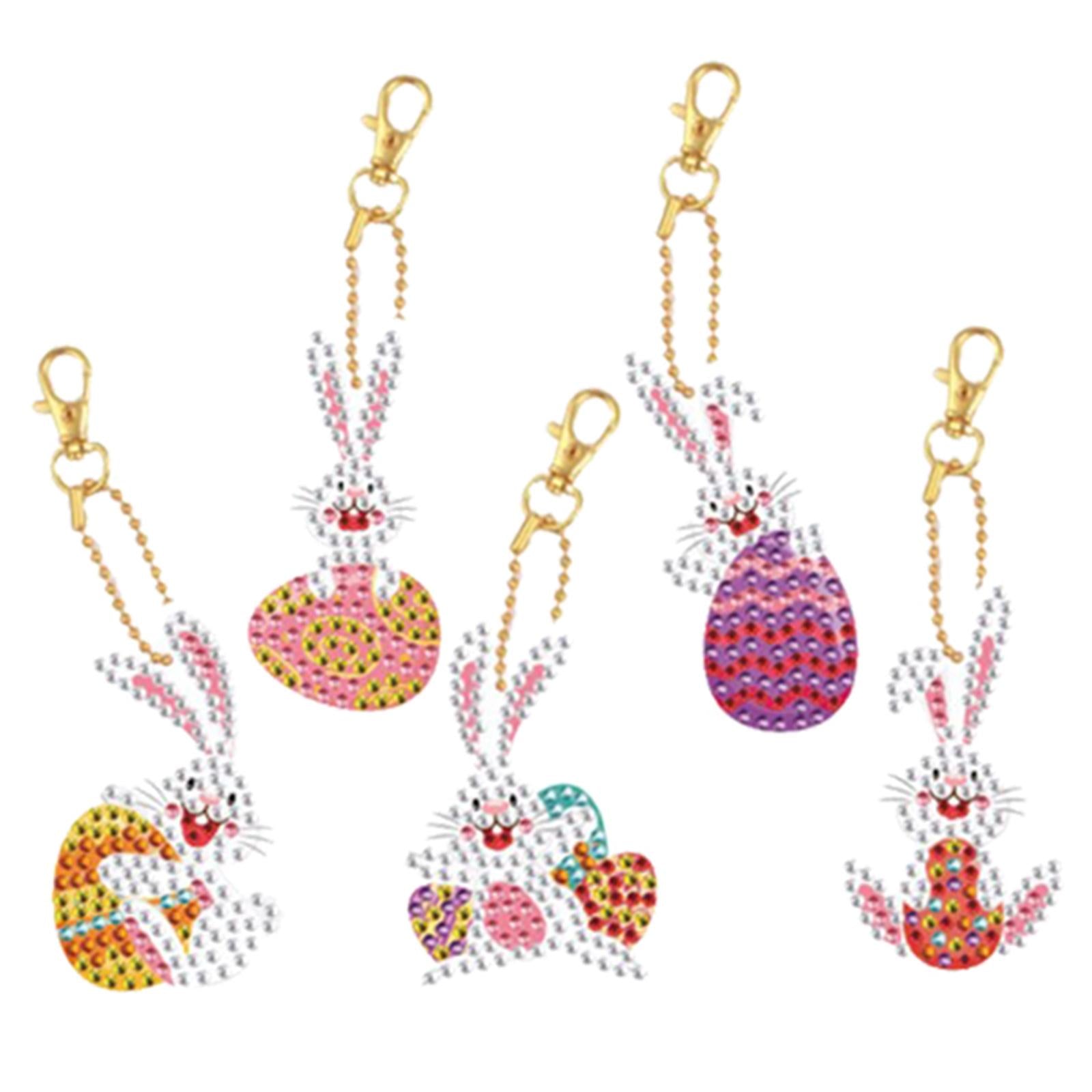 5Pcs Diamond Painting Keychains Easter Egg Mosaic Making Key Ring Pendant 5PCS Easter Bunny
