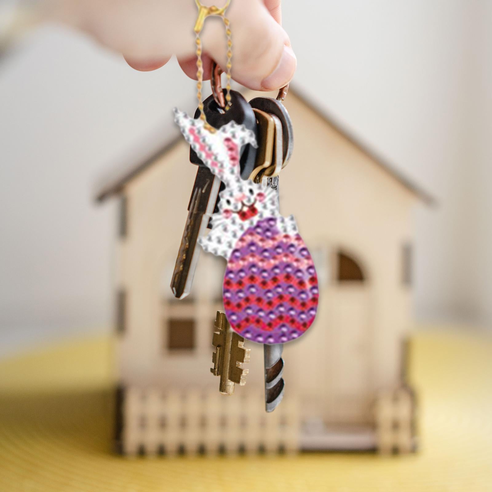 5Pcs Diamond Painting Keychains Easter Egg Mosaic Making Key Ring Pendant 5PCS Easter Bunny