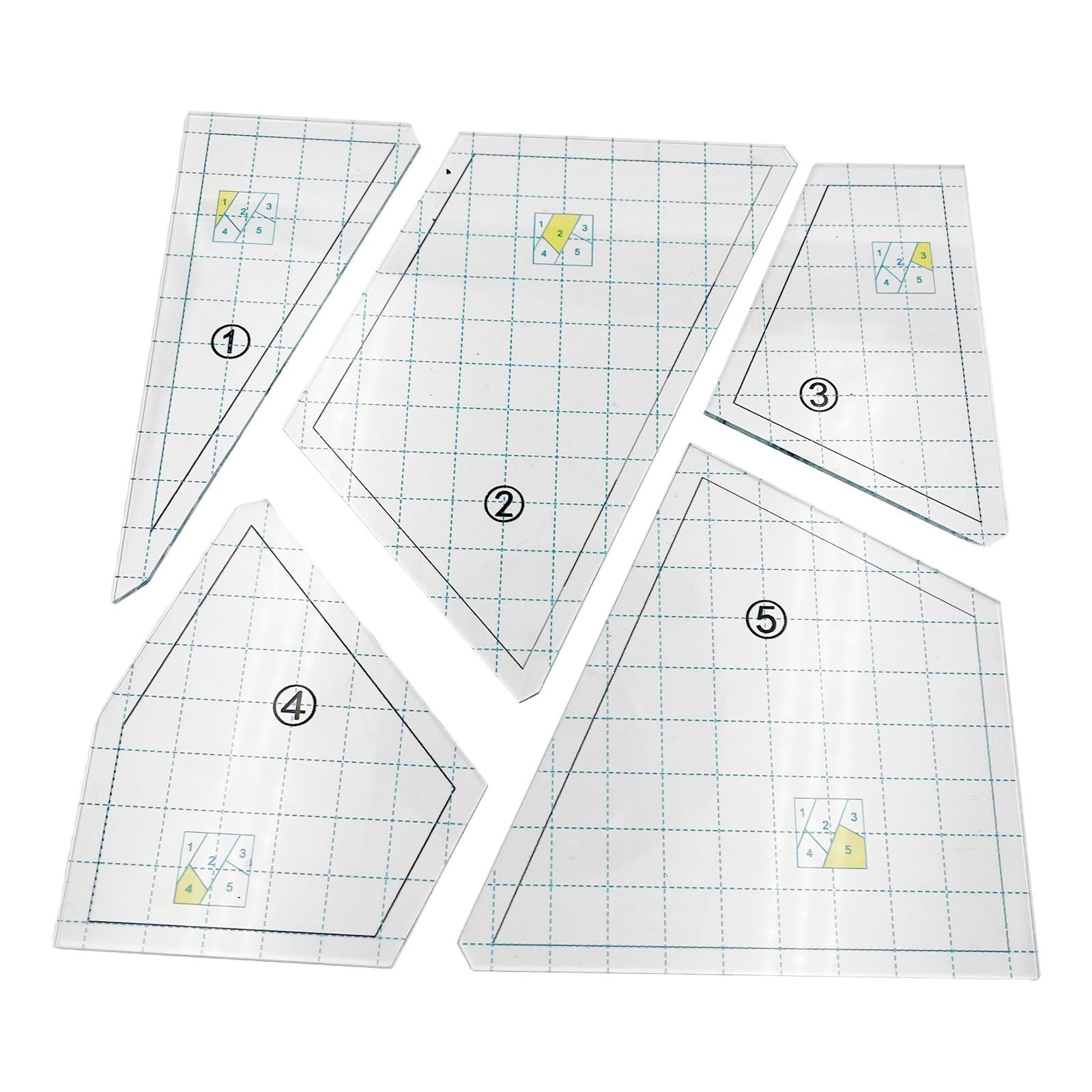 5pcs Quilting Template Set Transparent DIY Hand Patchwork Ruler DIY Tools