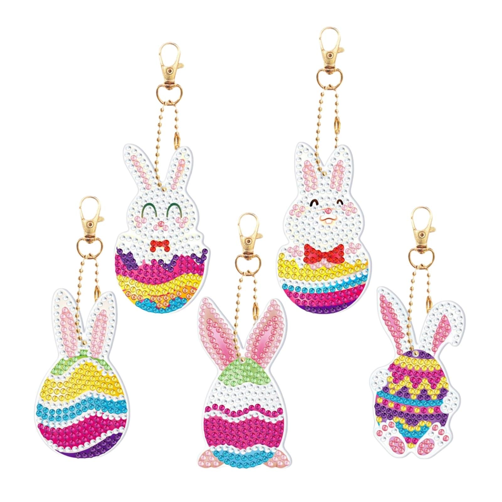 5 Pack DIY Diamond Painting Keychain Easter Bag Decor for Kids Ornaments