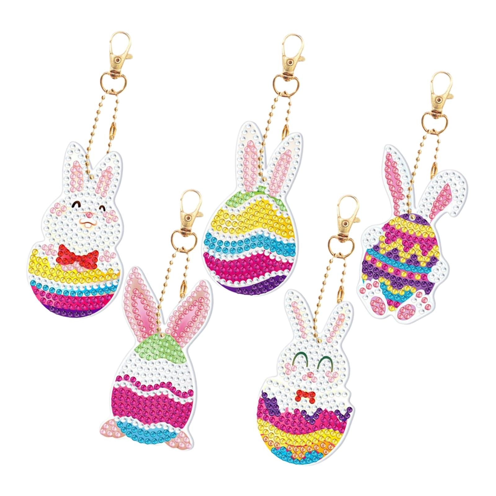 5 Pack DIY Diamond Painting Keychain Easter Bag Decor for Kids Ornaments