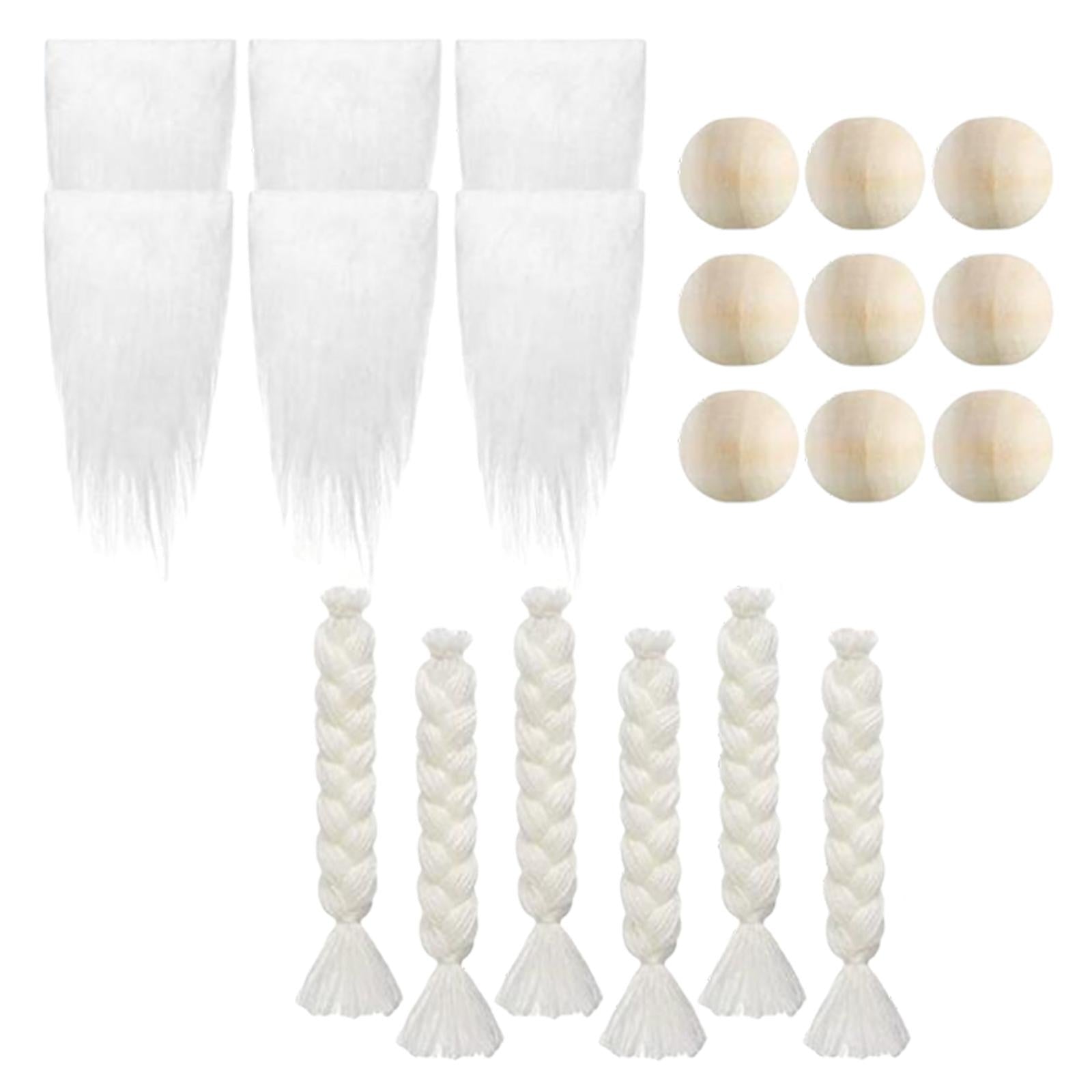 Faux Fur Fabric Gnome Beard Costume 3 Pairs Braids Gnome Nose for Decor White