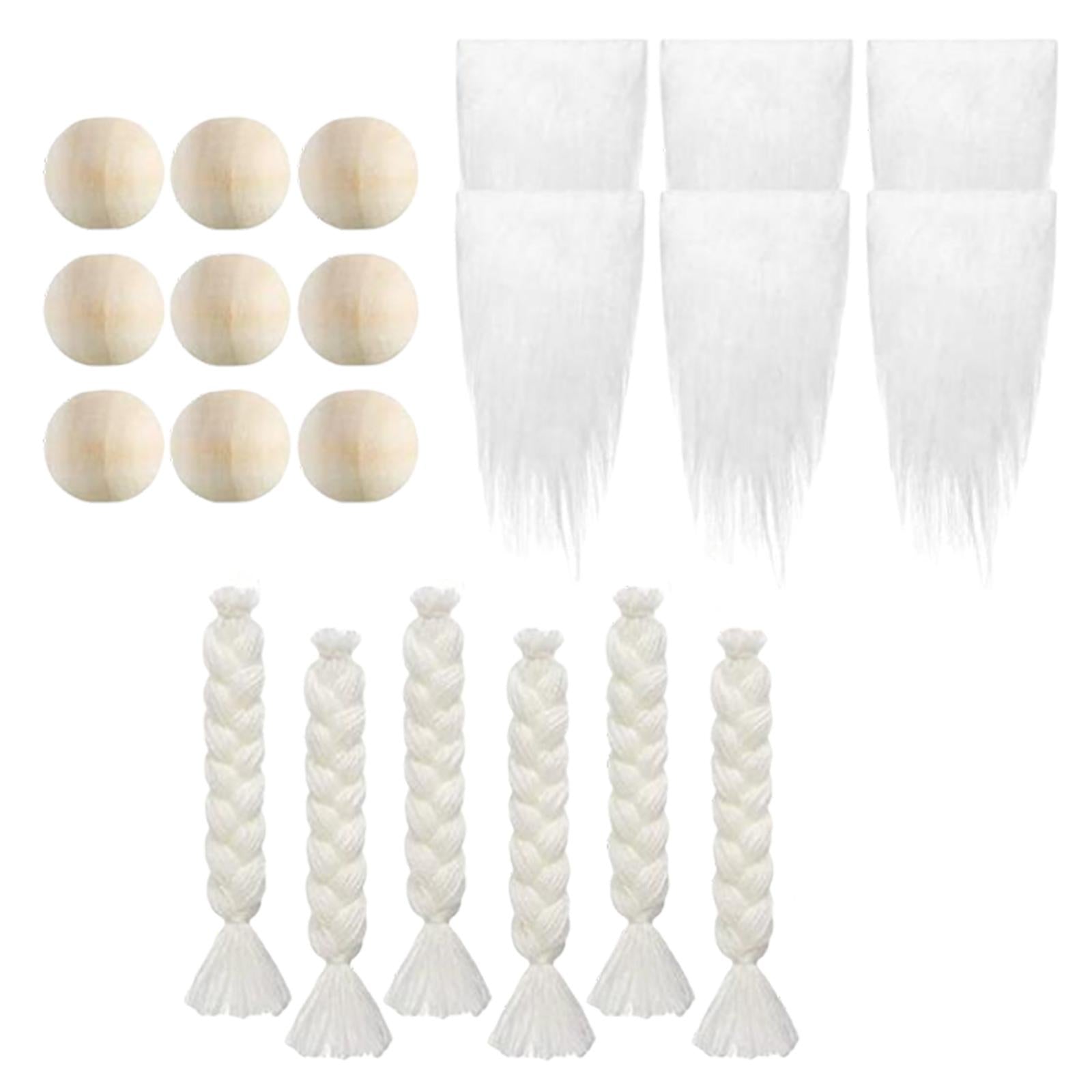 Faux Fur Fabric Gnome Beard Costume 3 Pairs Braids Gnome Nose for Decor White