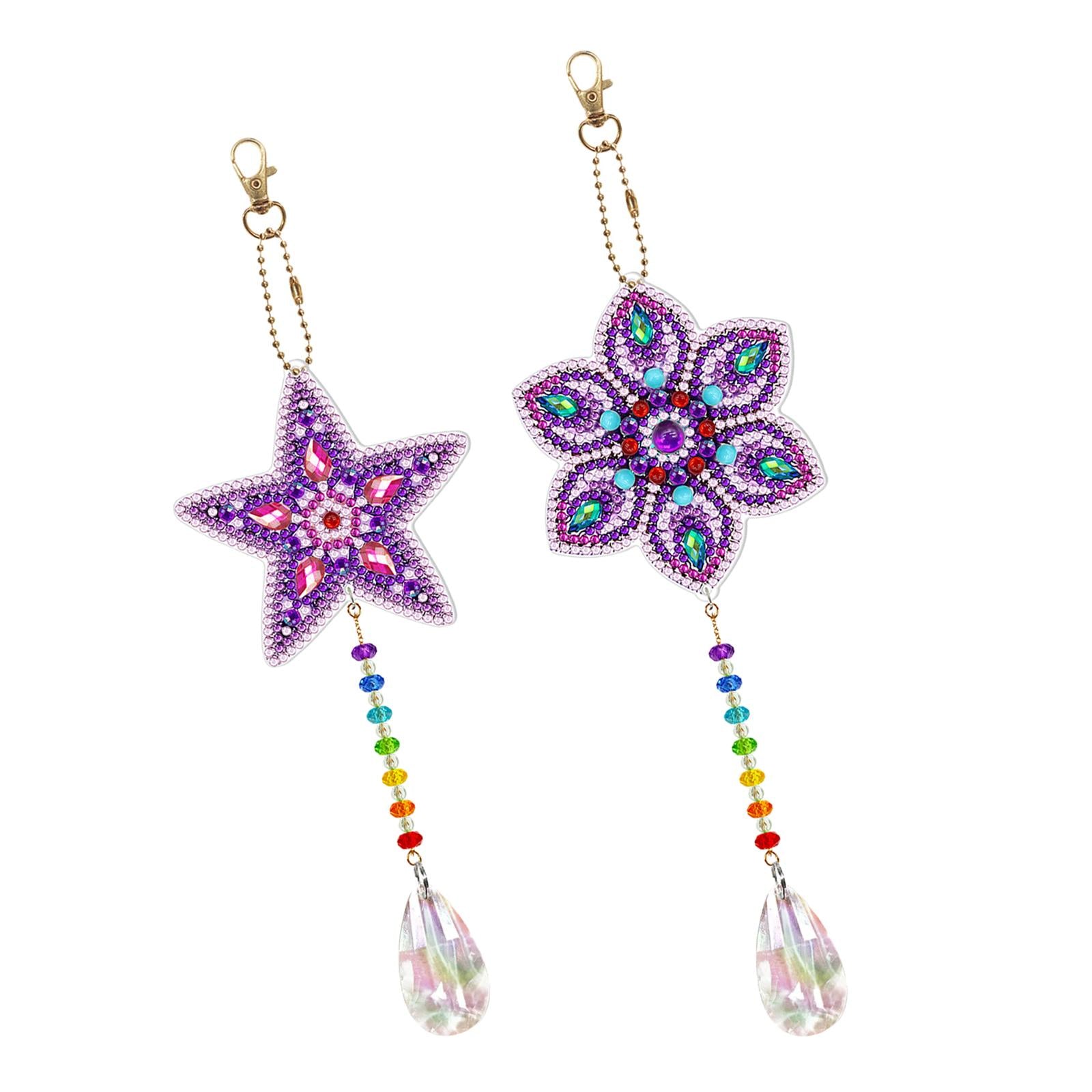 2 Pieces DIY 5D Diamond Painting Keychains Kits Ornaments Quality Material