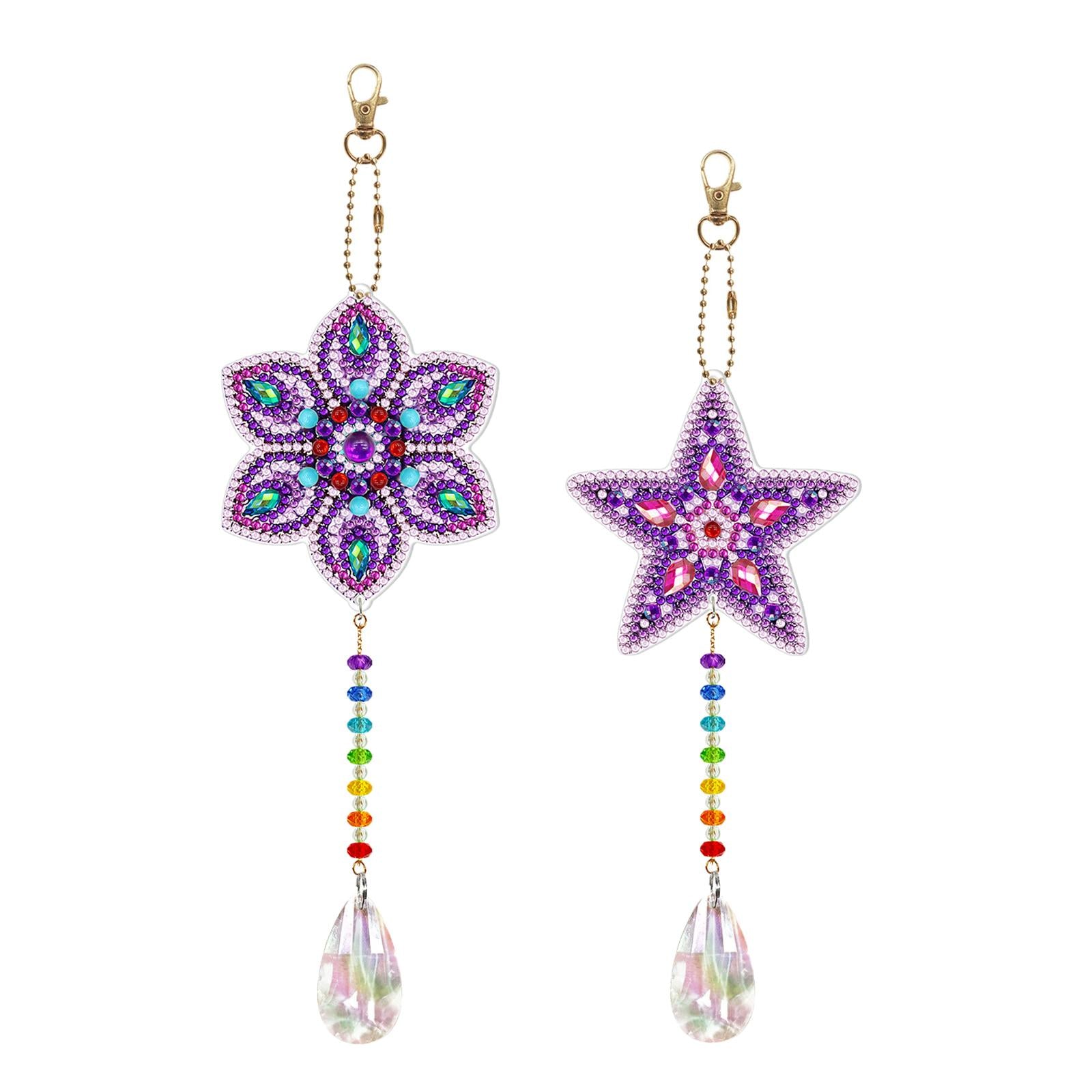2 Pieces DIY 5D Diamond Painting Keychains Kits Ornaments Quality Material