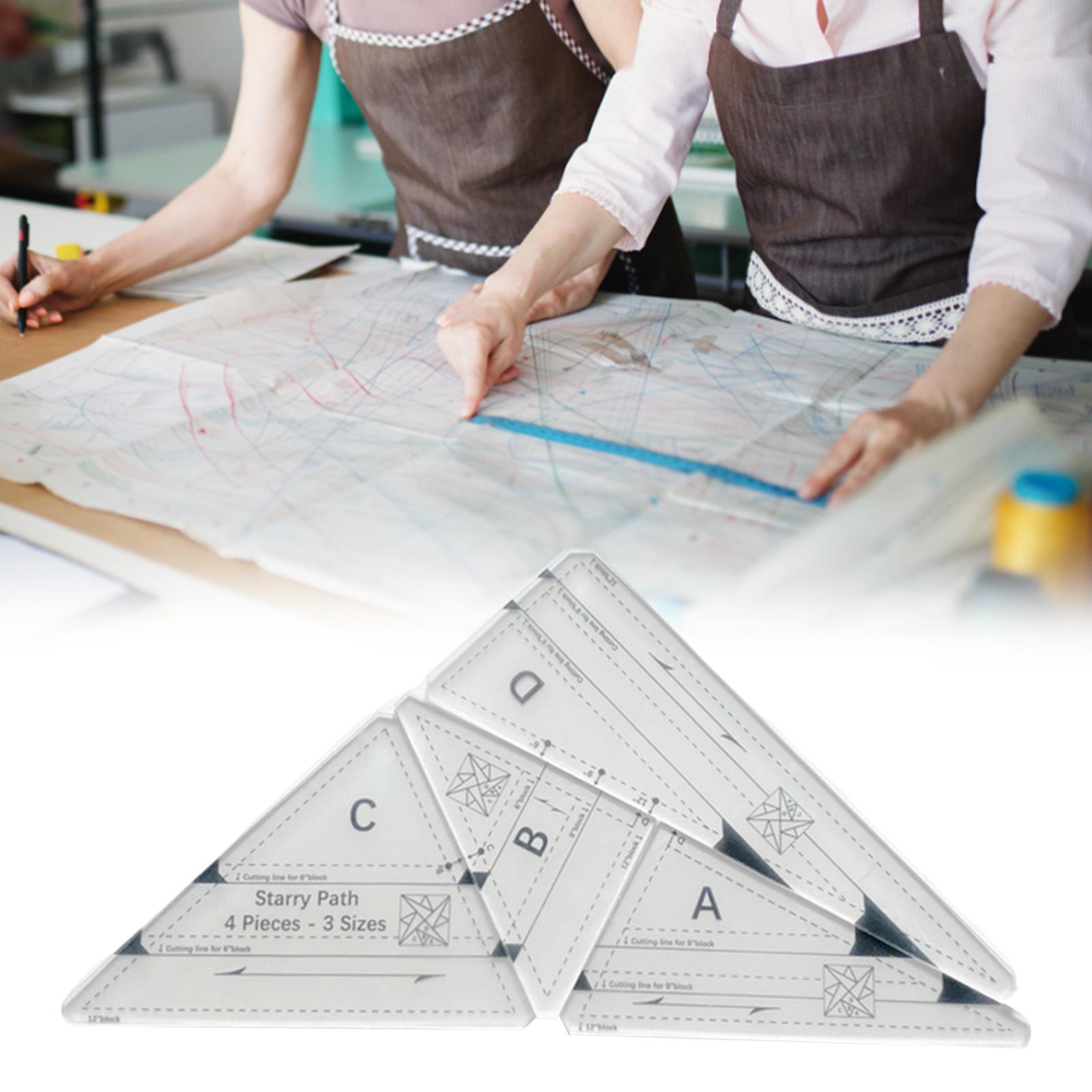 4x Triangle Quilting Ruler Sewing Stencil Transparent Handmade for Tailor